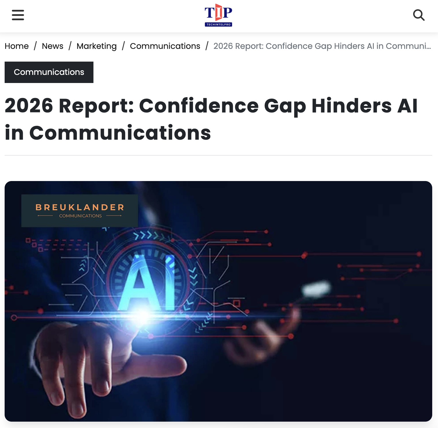 In the News: 2026 Report: Confidence Gap Hinders AI in Communications