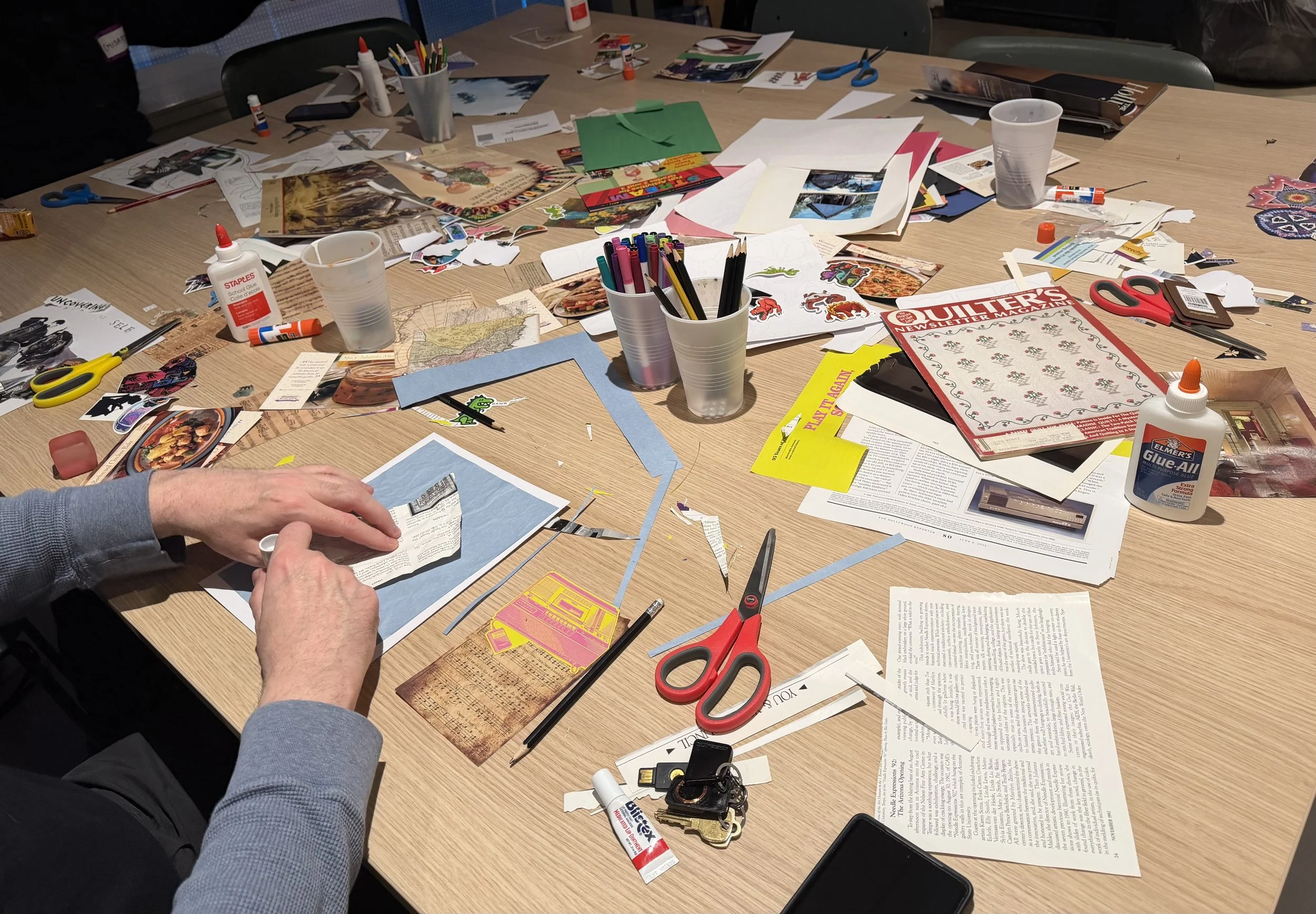  Table shot of collage making. 