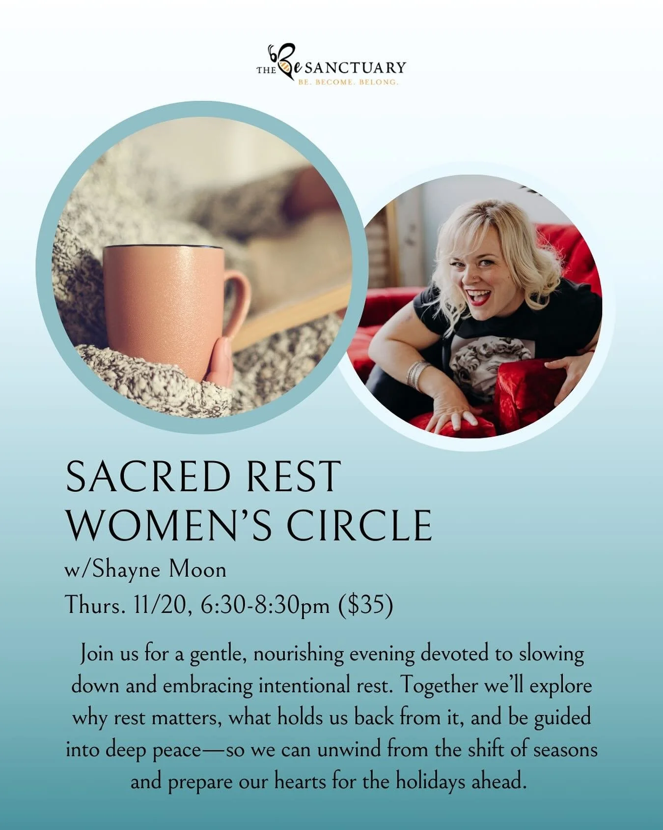 ☕️Join Shayne @iamshaynemoon_goddess for a gentle, nourishing evening devoted to slowing down and embracing intentional rest. 

🧘Together we&rsquo;ll explore why rest matters, what holds us back from it, and be guided into deep peace&mdash;so we can
