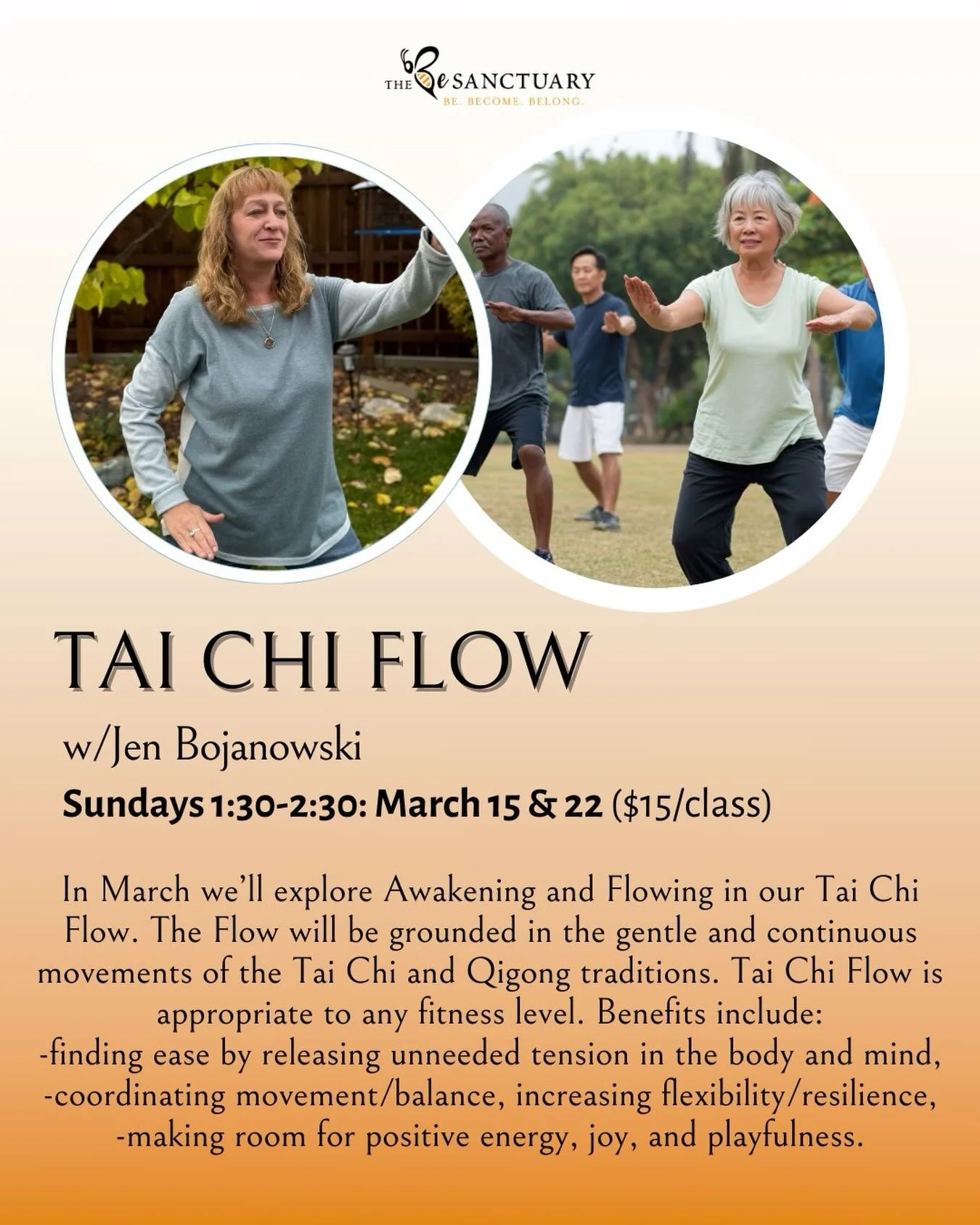 🙏 March Tai Chi Flow dates are live! Register at link in bio or at: www.thebesanctuary.org/events