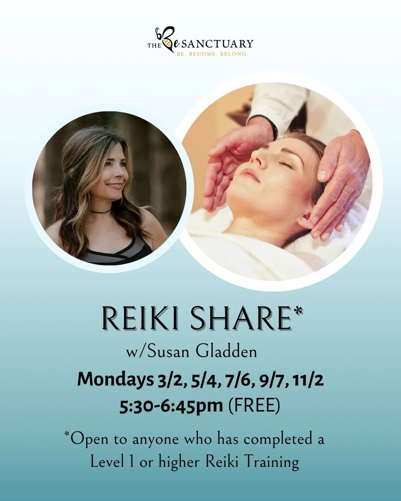 🙏 This is a FREE event (registration required) open to anyone who has completed a Level 1 Reiki training. Please register separately for each date. Hosted by @yogalovesusan at @thebesanctuary !