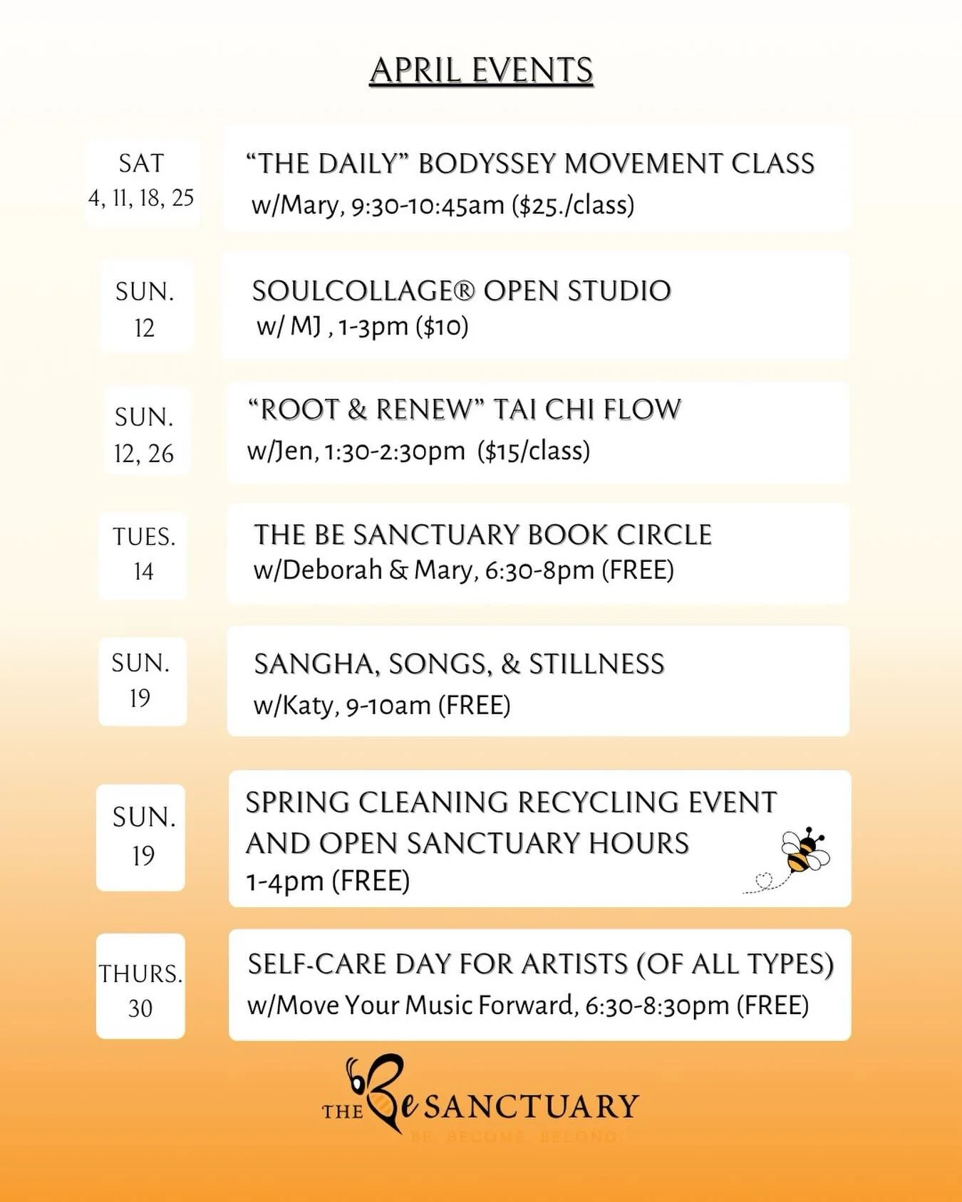 ☔️🐝 April&rsquo;s offerings are live at link in bio and at: www.thebesanctuary.org/events