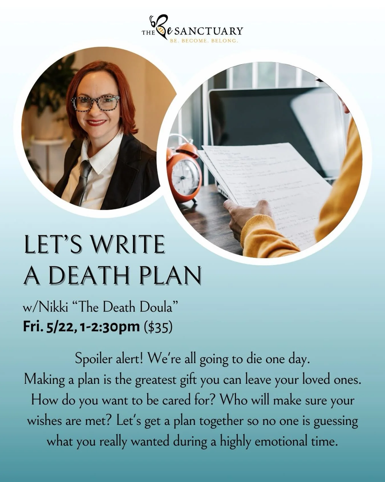 Spoiler alert! We&rsquo;re all going to die one day.
Making a plan is the greatest gift you can leave your loved ones. How do you want to be cared for? Who will make sure your wishes are met? Let&rsquo;s get a plan together so no one is guessing what