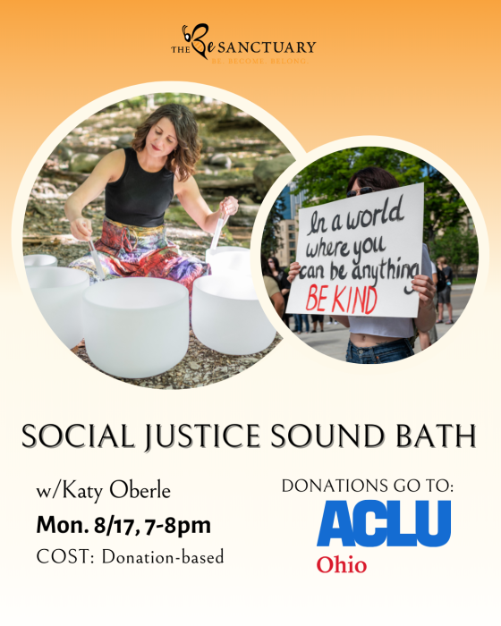 Social Justice Sound Bath w/Katy, Mon. 8/17, 7-8 pm