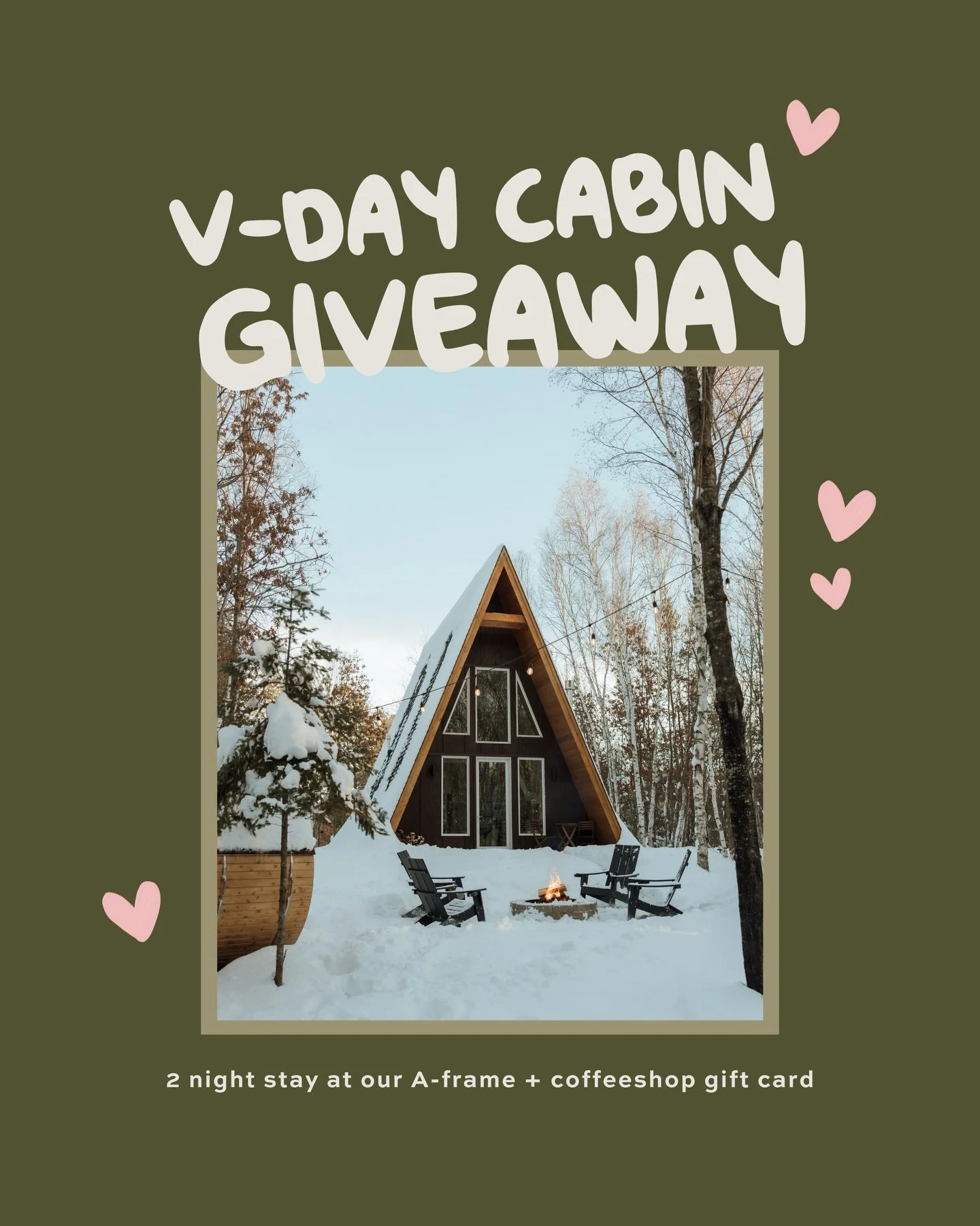 GIVEAWAY CLOSED!💞☕️🌲 
Announcing our V-Day Cabin Giveaway! We are coming together with @northbound.mn and @mntradersco to give you a Valentine&rsquo;s Day getaway!

Winners will receive:
- 2 night stay at @northbound.mn A-frame in Pequot Lakes, MN!