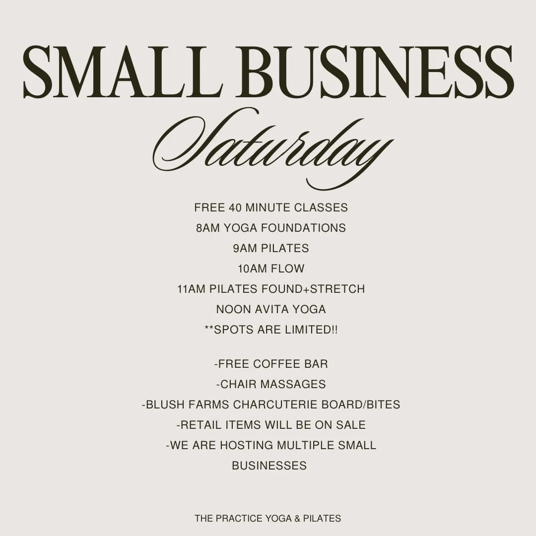 ✨SMALL BUSINESS SATURDAY✨
-&gt;free classes all morning. The BEST time to bring a friend!
-&gt;5 Class Pack on sale ($100!!) BLACK FRIDAY WEEKEND ONLY. We only do this once a year! 
-&gt;Come support local small businesses🫶🏽