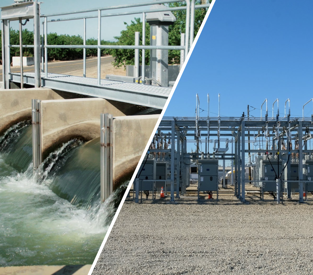 Side by side photo of water infrastructure in California.