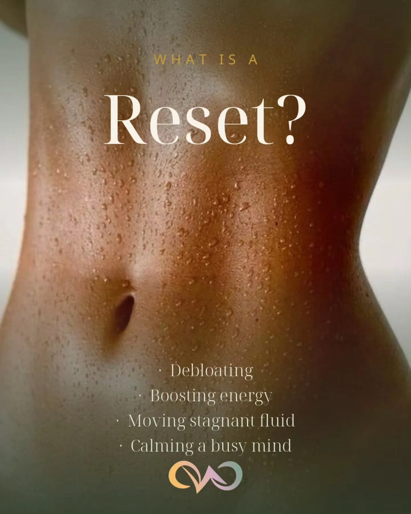 What does it mean to RESET? 🤍

Reset is for the mind and body out of balance &mdash;
&middot; Debloating
&middot; Boosting energy
&middot; Moving stagnant fluid
&middot; Quieting a busy, wired nervous system

Your lymphatic system is your body's qui