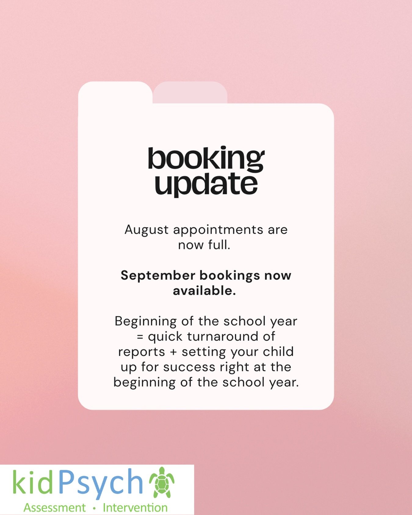 Now accepting bookings for September. Let this be the school year when things change for the better!