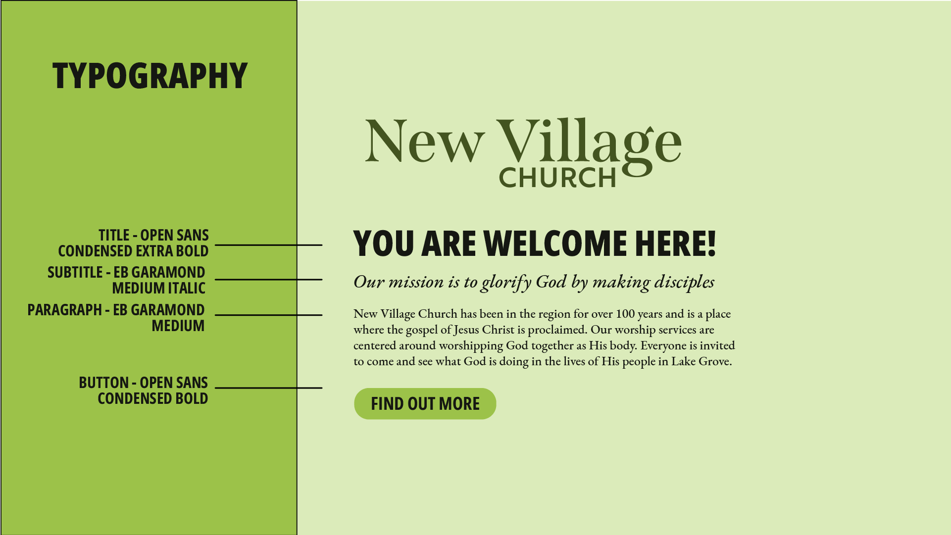 New Village Church typography designed by Paxton Creative Co