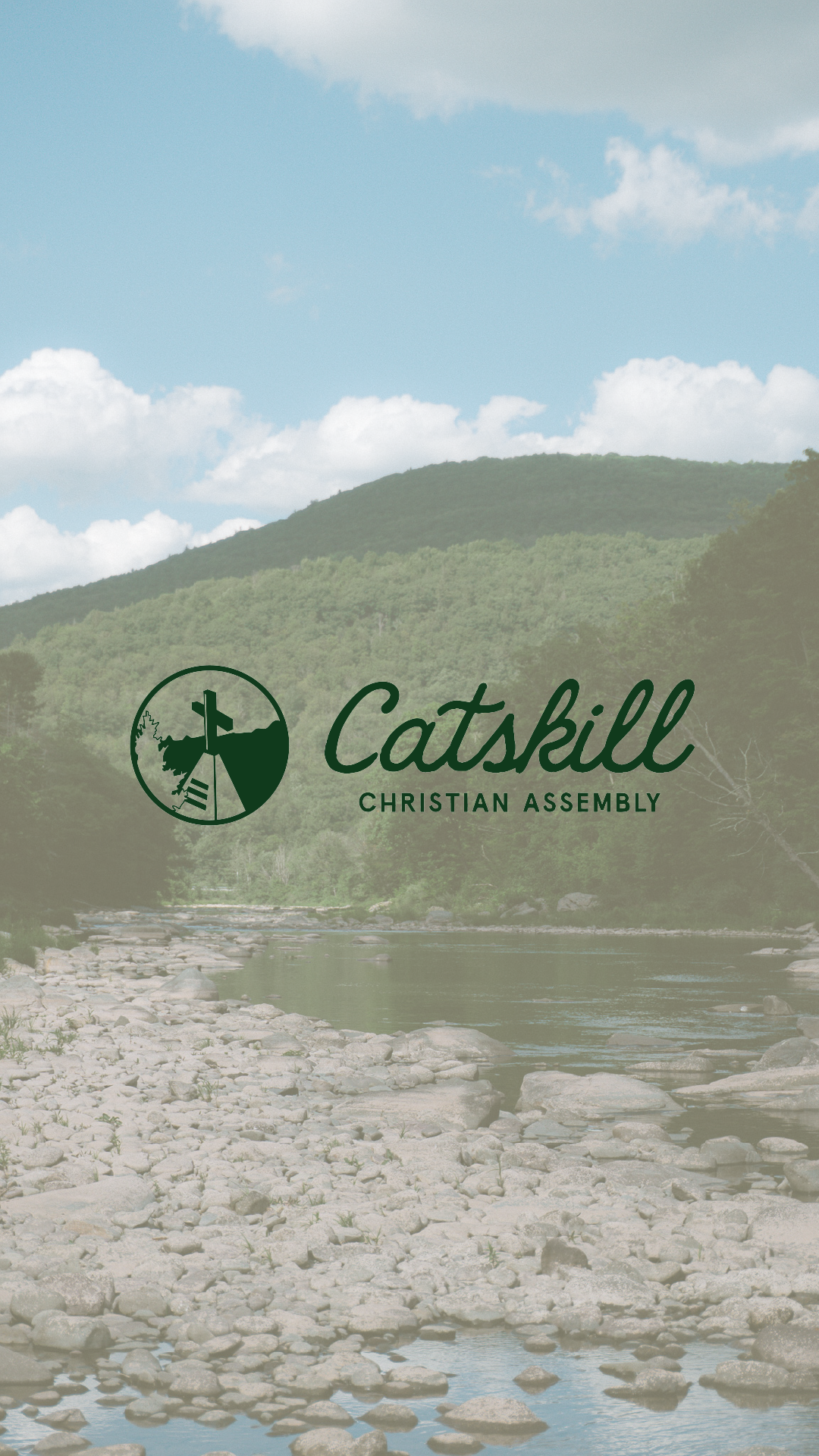 Catskill Christian Assembly logo on an image of the mountains