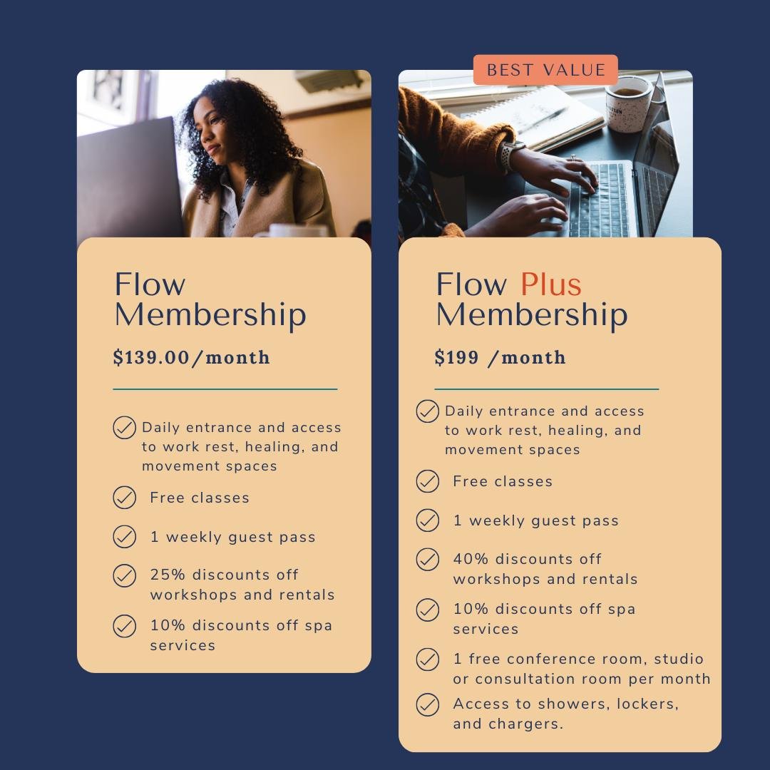 🌟 Ready to take your co-working experience to the next level? Look no further than FlowHouse Co-Working Studio, where membership comes with exclusive perks! 🎒 For a limited time, new members purchasing a Flow or Flow Plus membership will receive a 