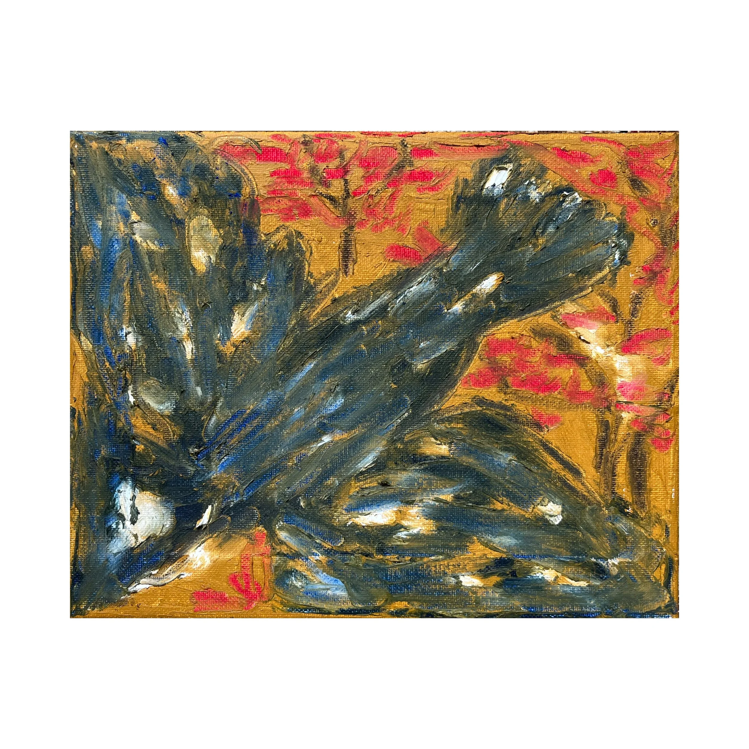 "blue jay, red tree"