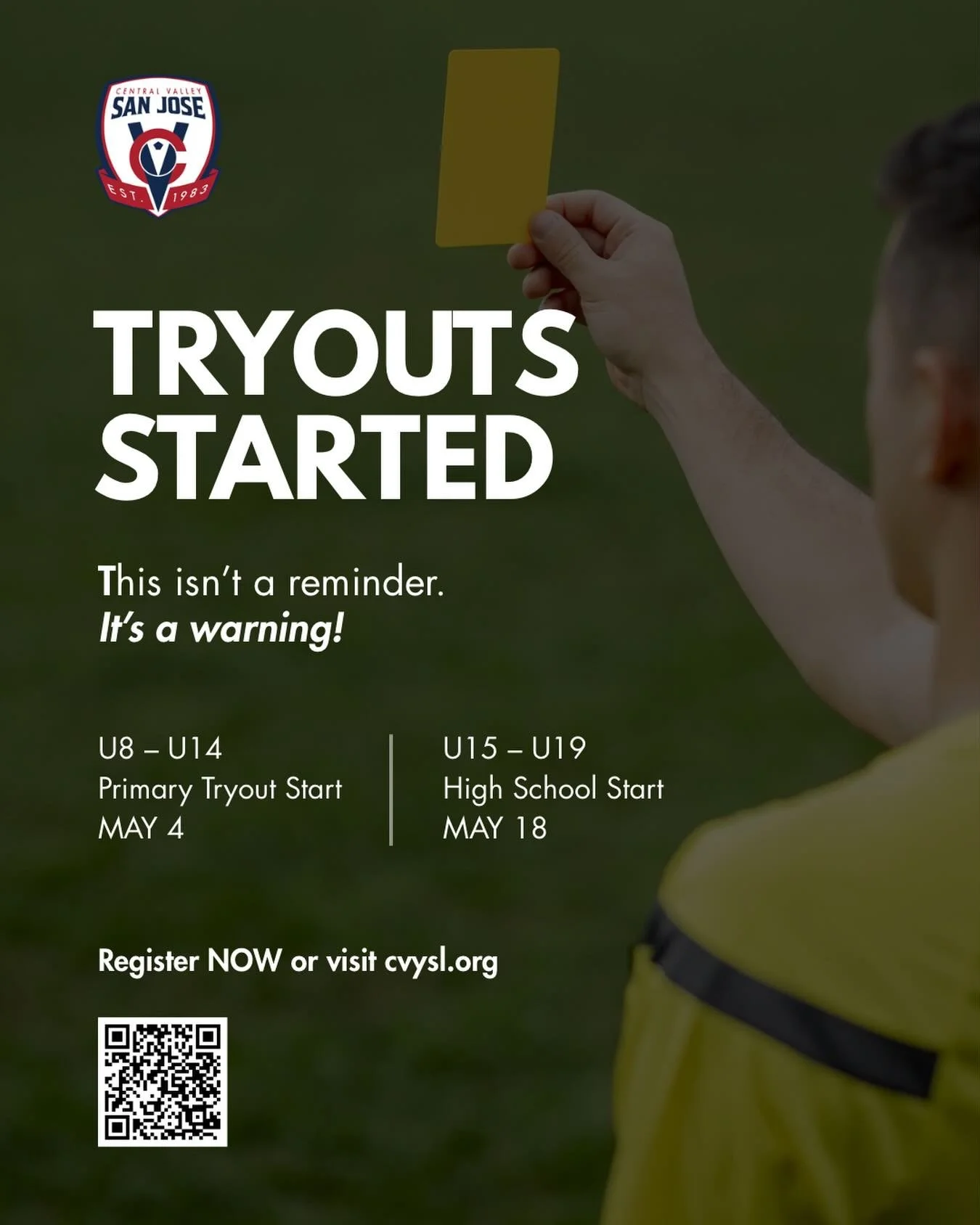 Tryouts are officially underway&hellip; 

If you&rsquo;ve been thinking about it, now&rsquo;s the time.

Don&rsquo;t miss your chance to be part of the CV San Jose family this season. Spots are filling and teams are forming.

Register now at cvysl.or