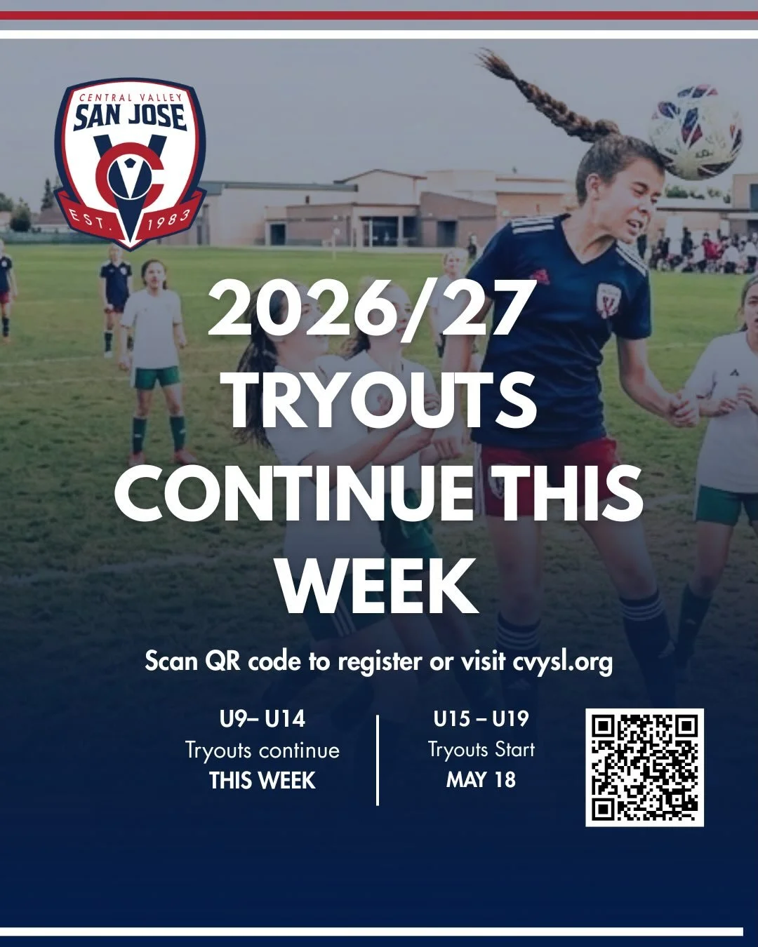 Tryouts are still ON this week. Don&rsquo;t miss your shot.

Central Valley San Jose is continuing evaluations for the 2026/27 season, and we&rsquo;re still looking for players ready to compete, grow, and be part of something bigger.

U9&ndash;U14: T
