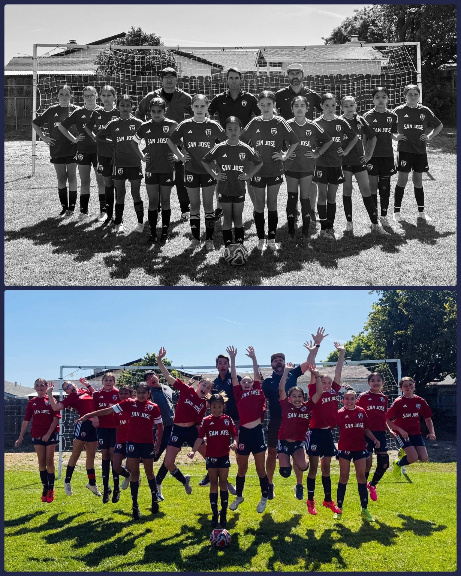 Two photos. One incredible team!

The top photo is who they are on game day... focused, determined, and ready to compete. The bottom is who they are every day... friends, teammates, and young athletes creating memories that will last a lifetime.

A h