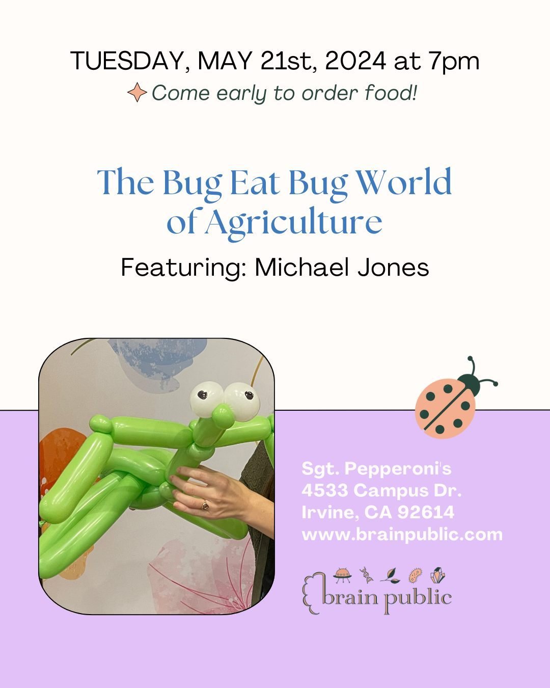 🧠 Come join us on Tuesday, May 21st for a very fun event with a unique &quot;twist&quot;. 🐞 Link in Bio to RSVP!⁠
⁠
From plagues of locusts eating whole fields of grain to the humble potted plant struck with aphids (RIP my tomatoes), pests are resp
