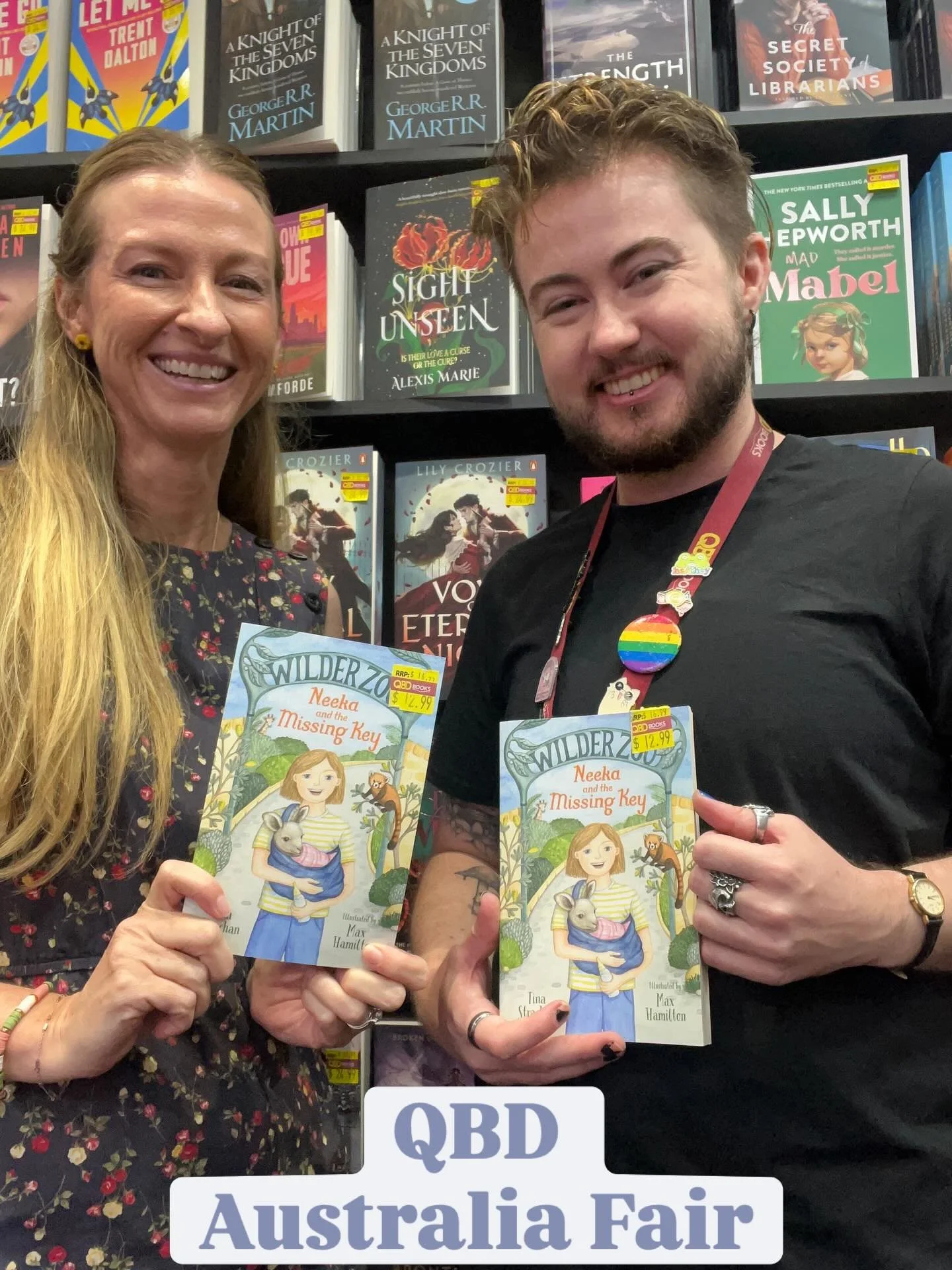 Thanks Lorcan, Katarina and the @qbdbooks Australia Fair team for welcoming me to your wonderful store. Signed copies of Wilder Zoo now available in store! 🦒

If you&rsquo;re looking for a wild read full of adventure and animals, fun and friendship 