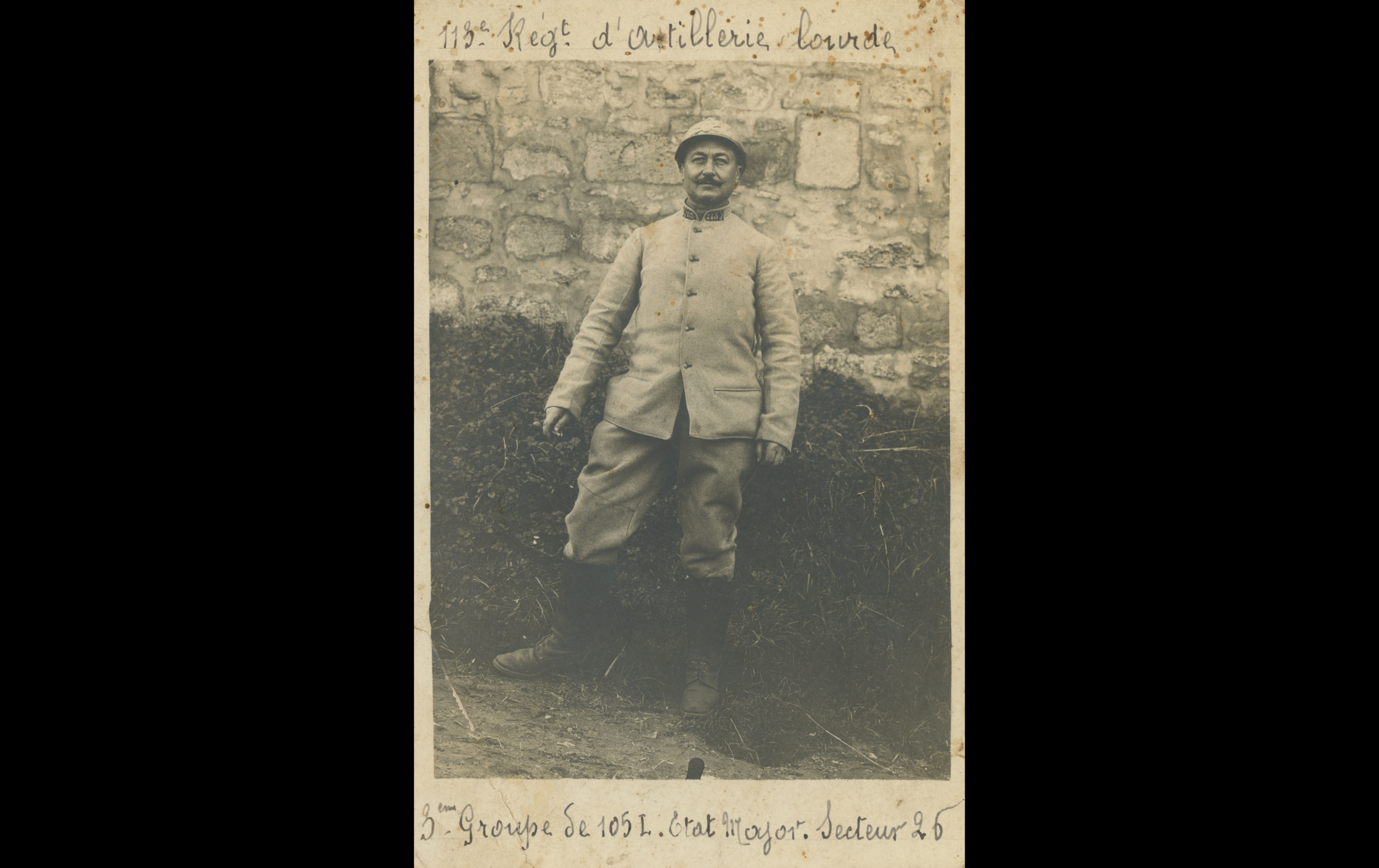(16.25.A) Portrait of artilleryman Antoine Paul BLANCMOLME
Date: April 17th 1916
Location: ?
Unit: 113th Heavy Artillery Regiment, 3rd Group
Author: Antoine Paul BLANCMOLME
Present in the photo: 
1. Antoine Paul BLANCMOLME (Mle 252)
FM:  tinyurl.com/