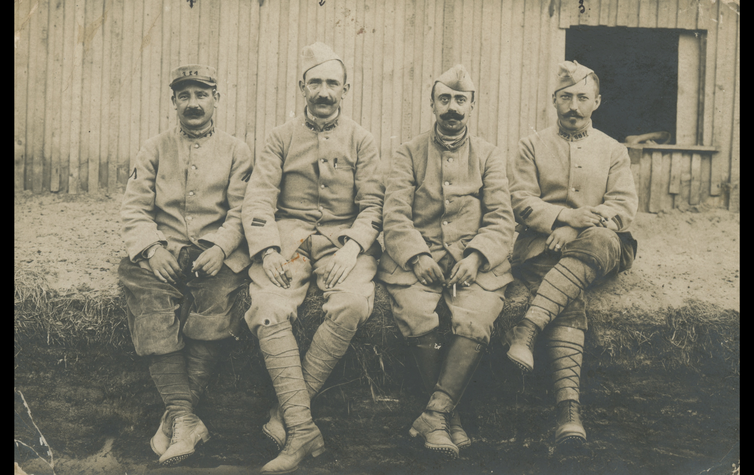 (16.11.A) Group photo of infantrymen of the 351st Infantry Regiment
Date: August 11th 1916
Location: ?
Unit: 351st Infantry Regiment
Author: Jean Frédéric BOY
Present in the photo:
1. Jean Frédéric BOY (Mle 1064)
FM:  tinyurl.com/yryh9yh8 
2. Victor 