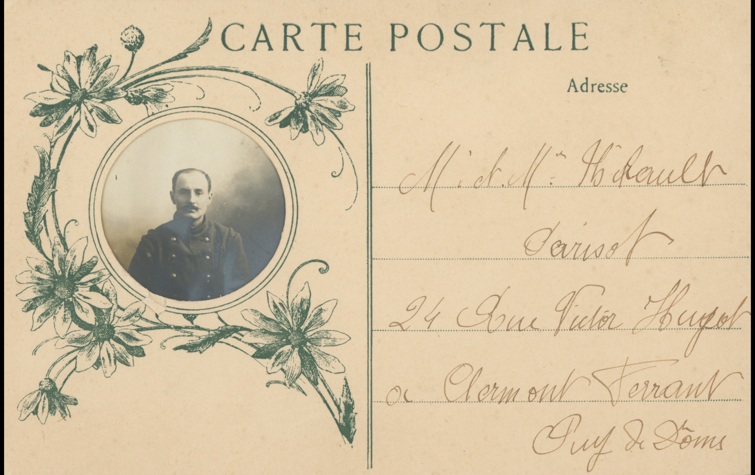 (16.37.A) Portrait of infantryman Jules Louis Alfred PARISOT
Date: c.1916
Location: Juvigny, France (51)
Unit: 94th Infantry Regiment
Author: Jules Louis Alfred PARISOT
Present in the photo: 
1. Jules Louis Alfred PARISOT (Mle 1433)
FM:  tinyurl.com/
