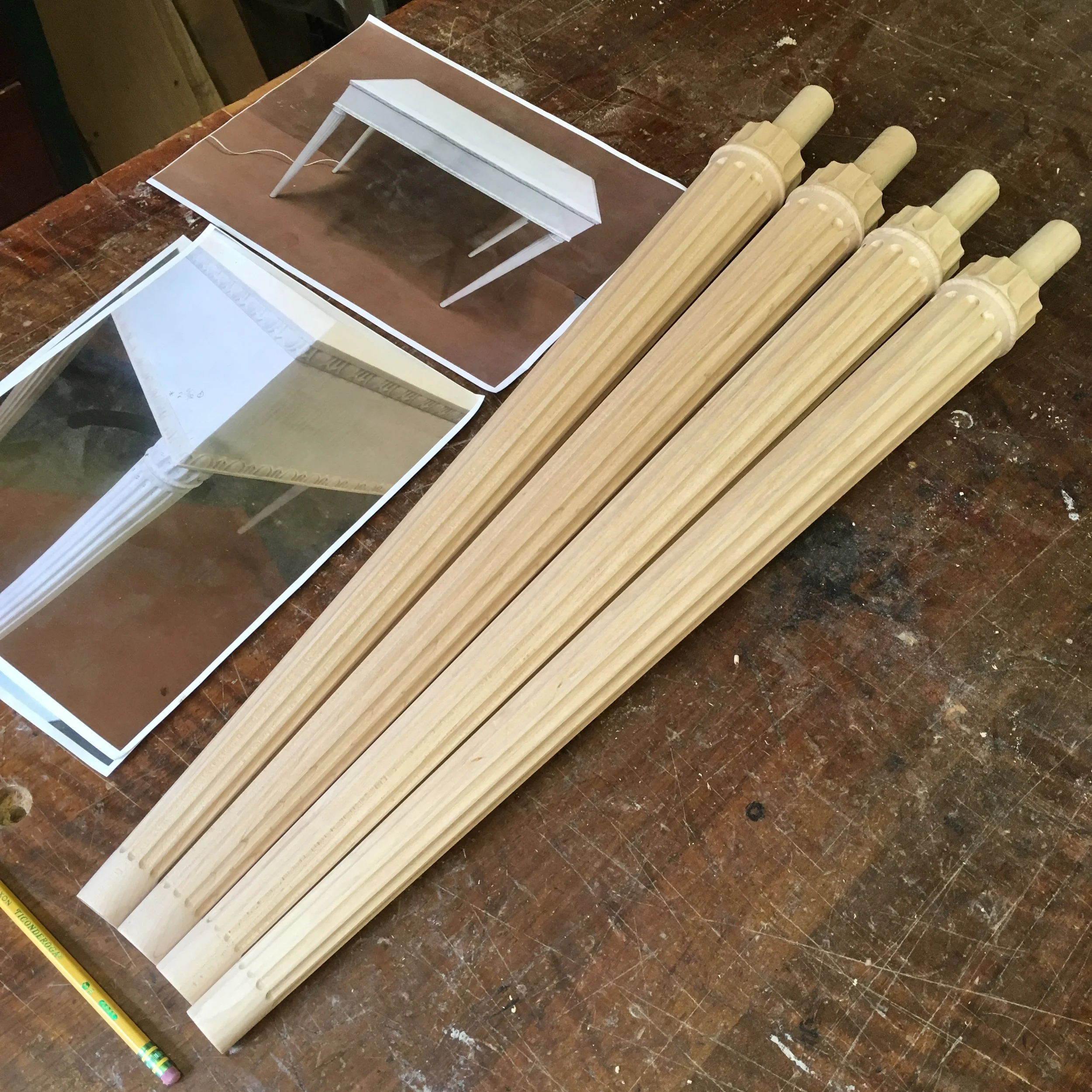 Turned and fluted table legs