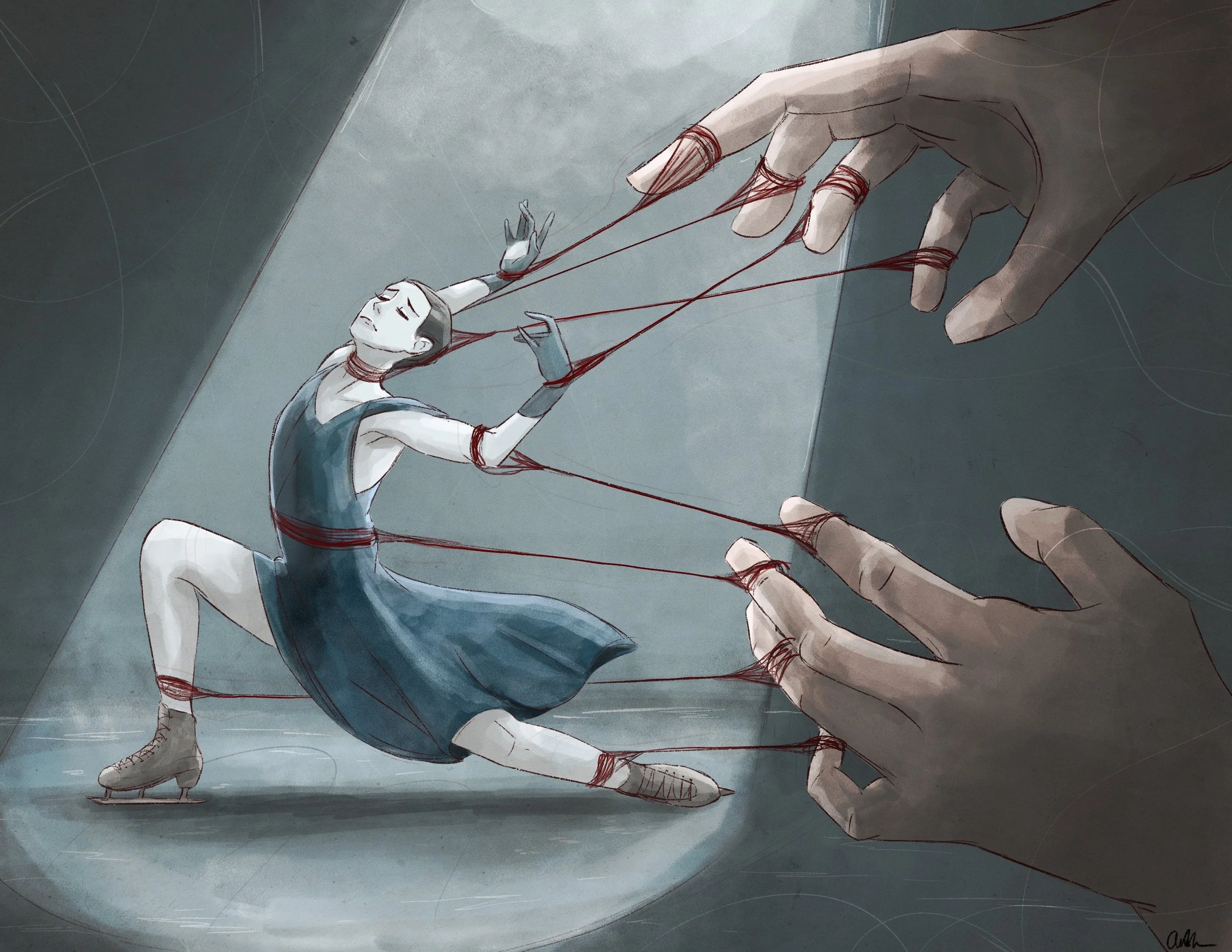 "Control" An NPR podcast inspired project illustrating the control companies and managers have over some ice skaters.
Procreate. 2021.