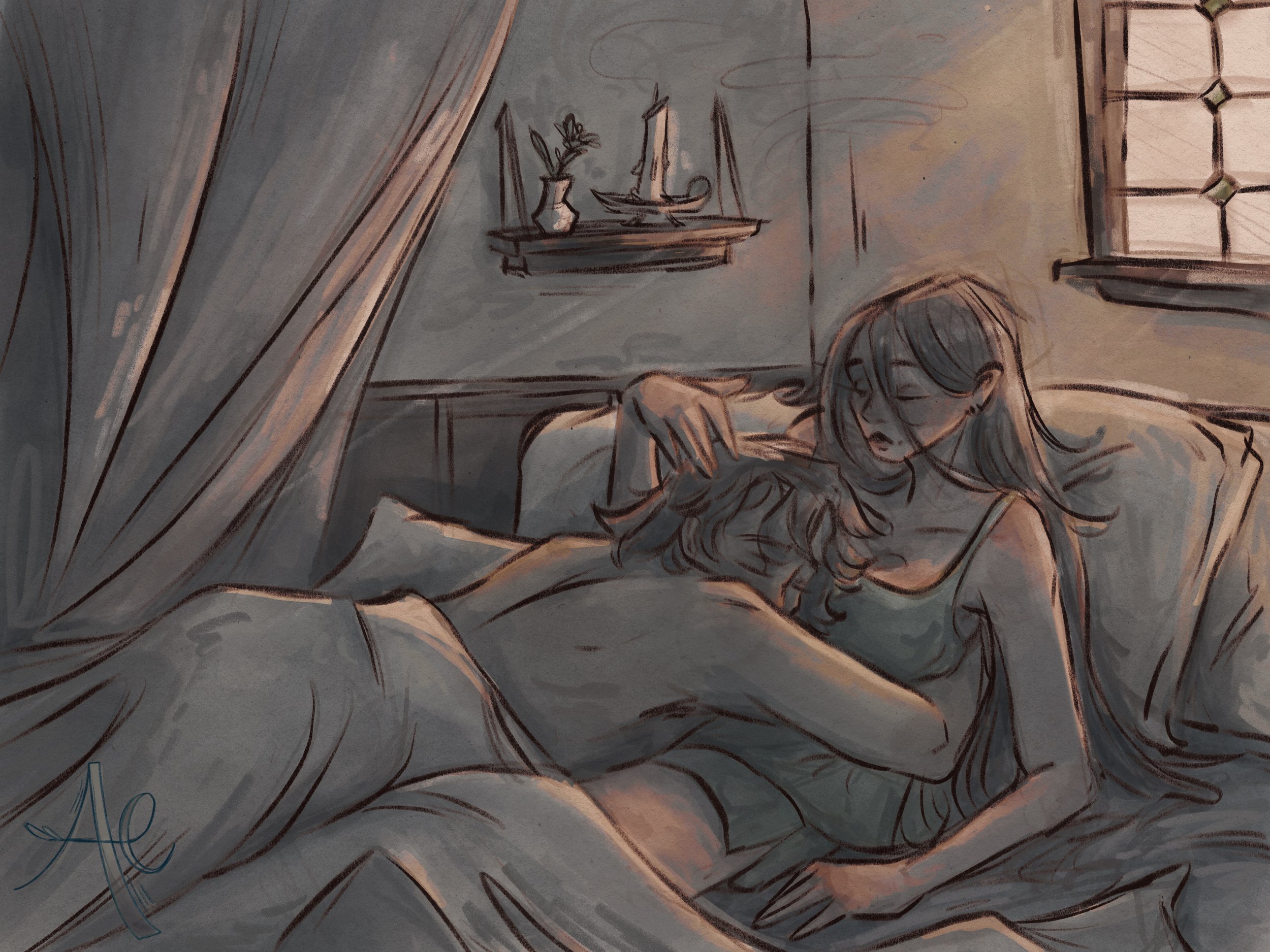 "Extingished Candle in the Sunlight" 2023. Personal project. Procreate.