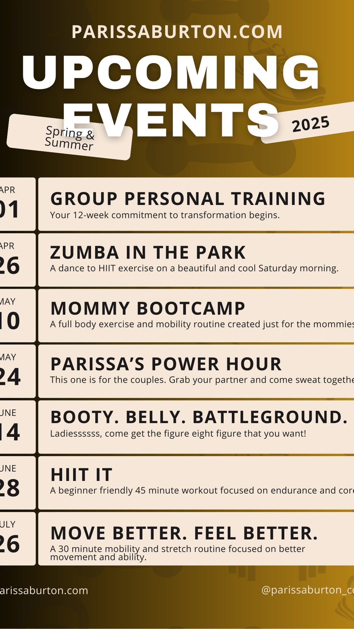 April 26th. 8:30am - 9:30am 🙌🏽
#parissaburtondotcom #whatsupwednesday #athensga #fitnessevent #personaltrainer