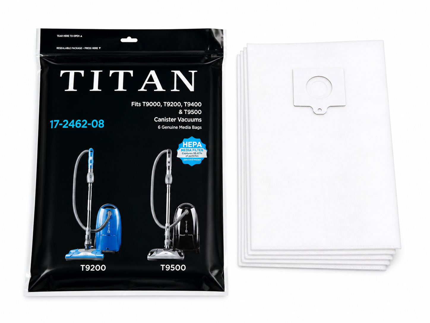 Titan Canister T9000, T9200, T9400, T9500 Genuine HEPA Bags 6-Pack