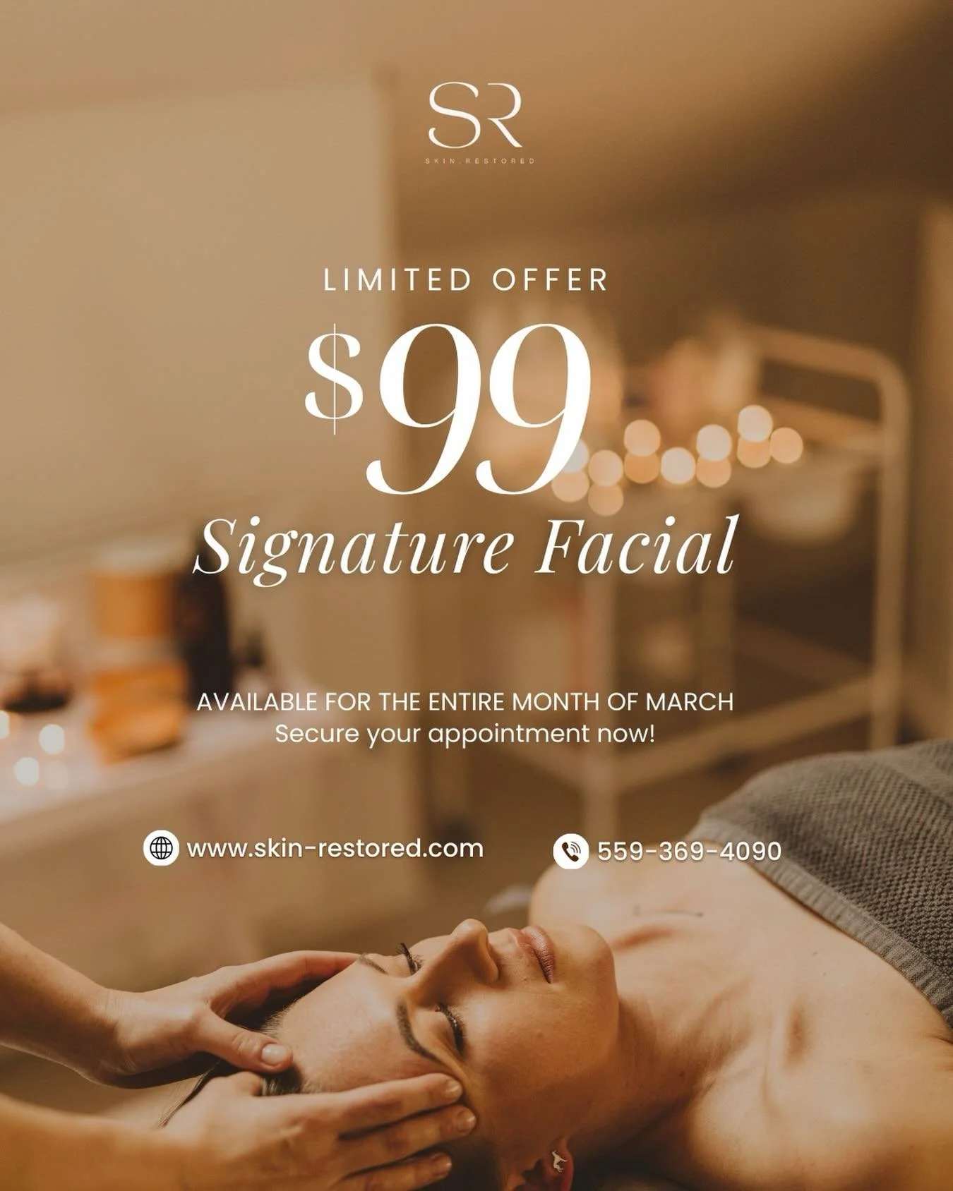 Our Signature Facial is just $99 all month long! The perfect reset if your skin&rsquo;s been feeling dull, tired, or stressed.

Take this as your sign to book that self-care moment. You deserve it. ✨

📍 www.skin-restored.com
📞 559-369-4090

#signat