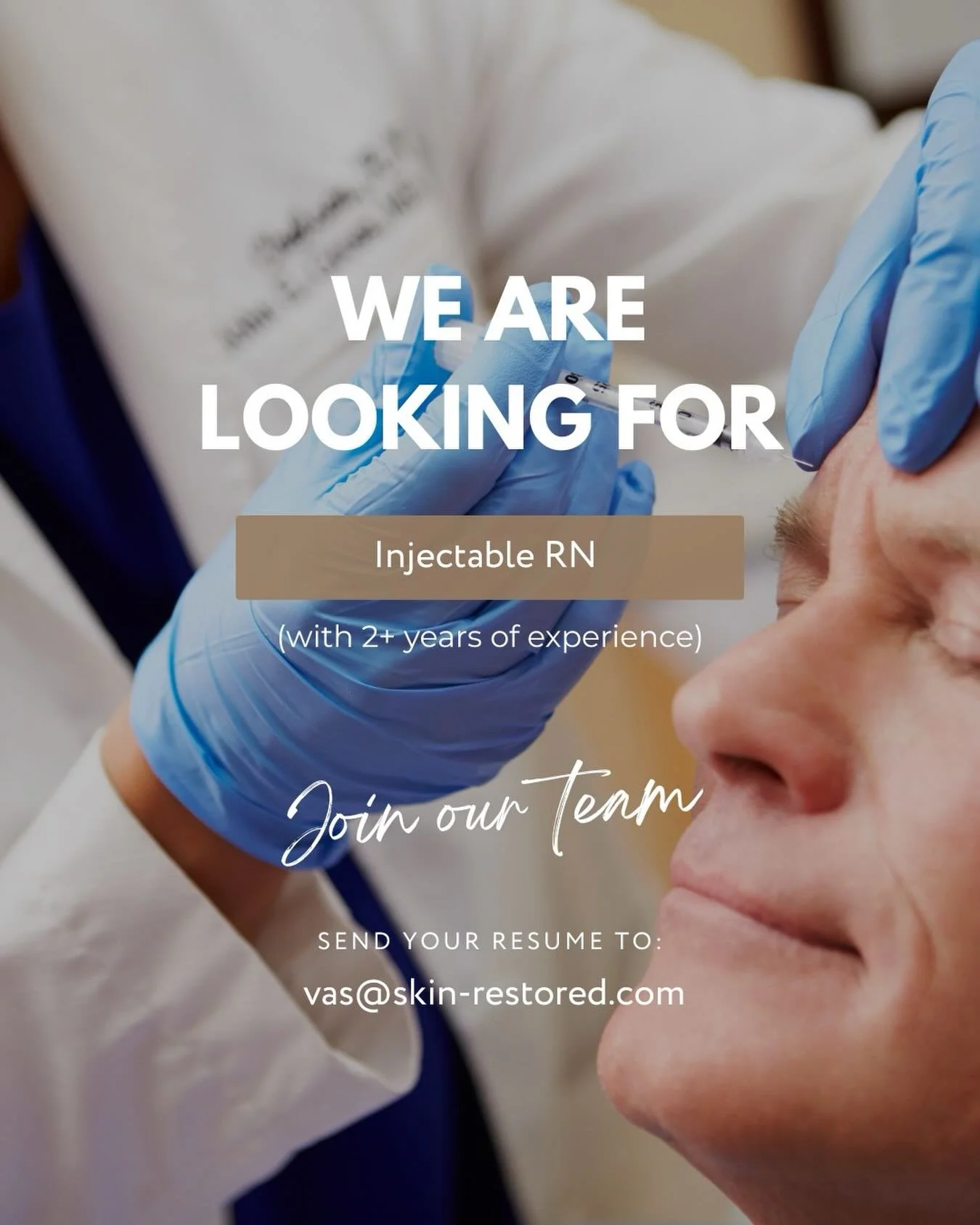 Opportunity for experienced aesthetic nurses.

Skin Restored is currently looking for an Injectable RN with 2+ years of experience to join our team.

We&rsquo;re looking for someone who values precision, patient care, and natural-looking results.

If