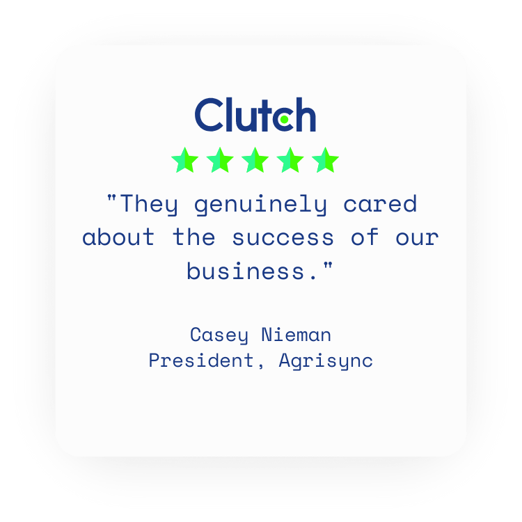 Casey Nieman, the president of Agrisync is appreciating DreamTeam Mobile in his Clutch review
