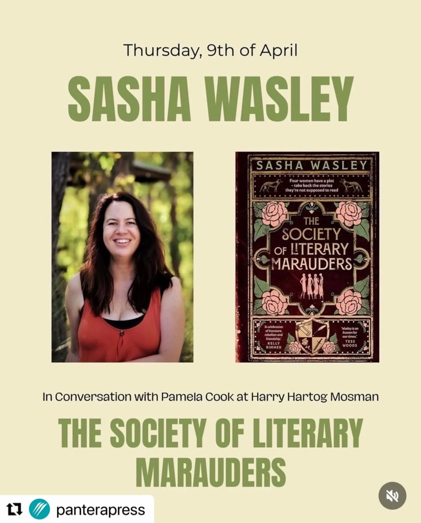 Can&rsquo;t wait to chat to @sashawasley_author tomorrow night at @harryhartog.mosman about her fabulous new release The Society of Literary Marauders.

Sasha is such a wonderful writer with a wealth of experience in the publishing industry, so if yo