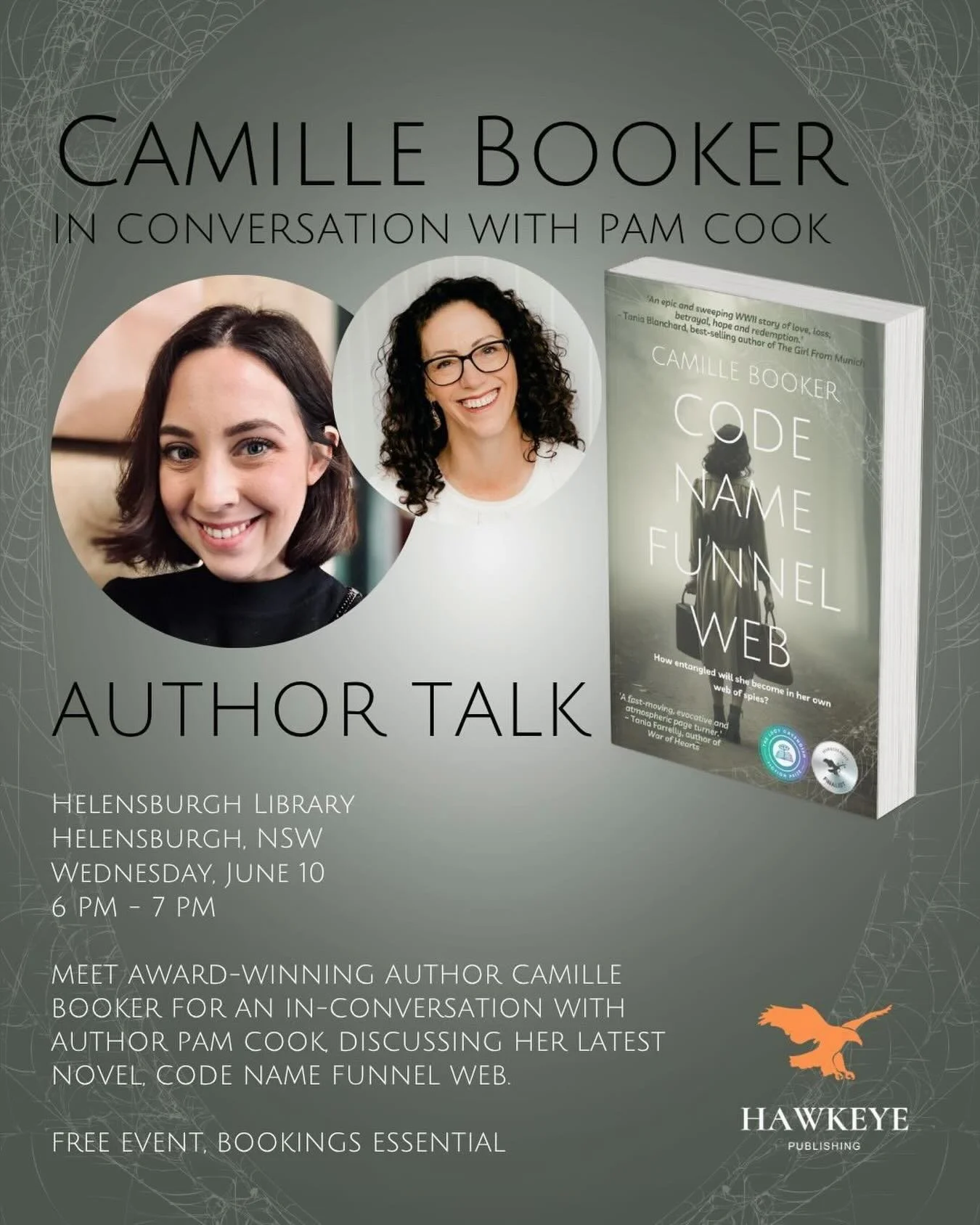 Chatting to fellow authors about their books and writing is one of my favourite things! 😍

Tomorrow night I&rsquo;ll be in conversation with @camillebookerauthor at Helensburgh Library talking about her gripping new release Code Name Funnel Web. 🕷️