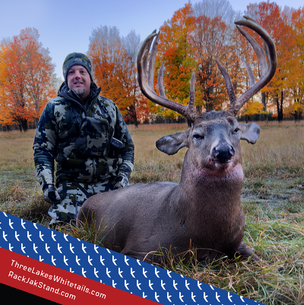 at Three Lakes Whitetails using the Rack Jak Stand with a nice buck, again