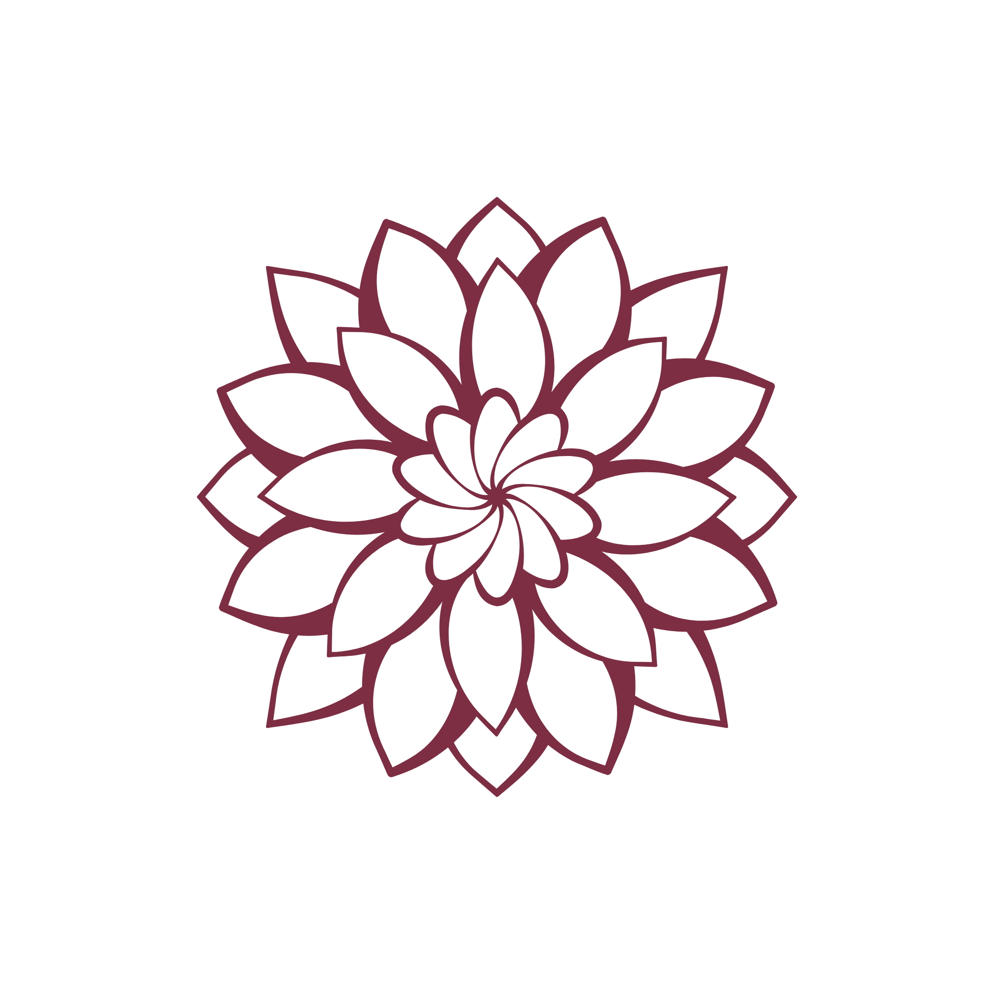 Graphic image of a dahlia in a deep red