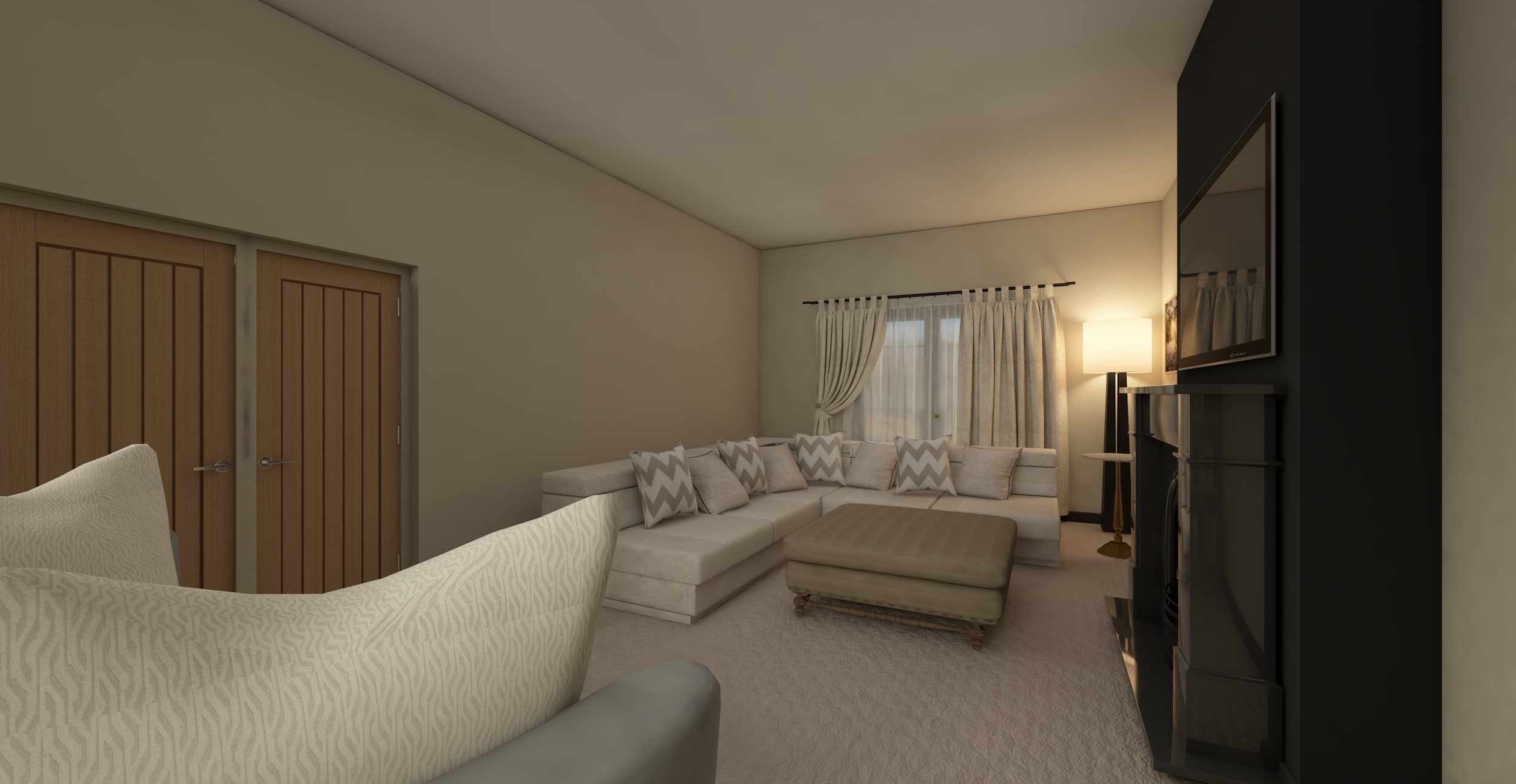3d Lounge Visual - Sumptous Textured Prestigious Textiles Hudson Fabric in Husk Colourway