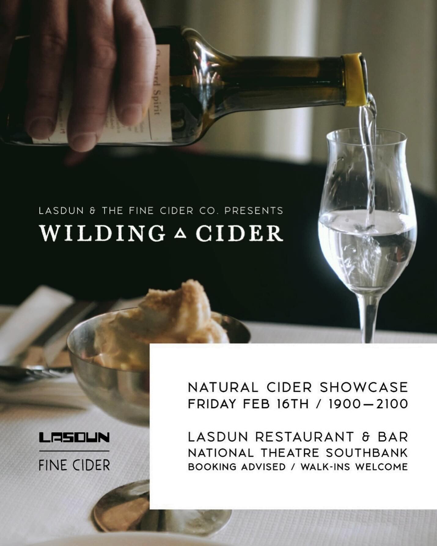 A la carte menu of seasonal dishes from The Marksman / Lasdun catalogue.
Newly released vintage perry, cider, eau d'vie and other treats from the Wilding cellar.
Cider maker Sam in attendance.
Join us for dinner and suggested pairings, or snacks and 