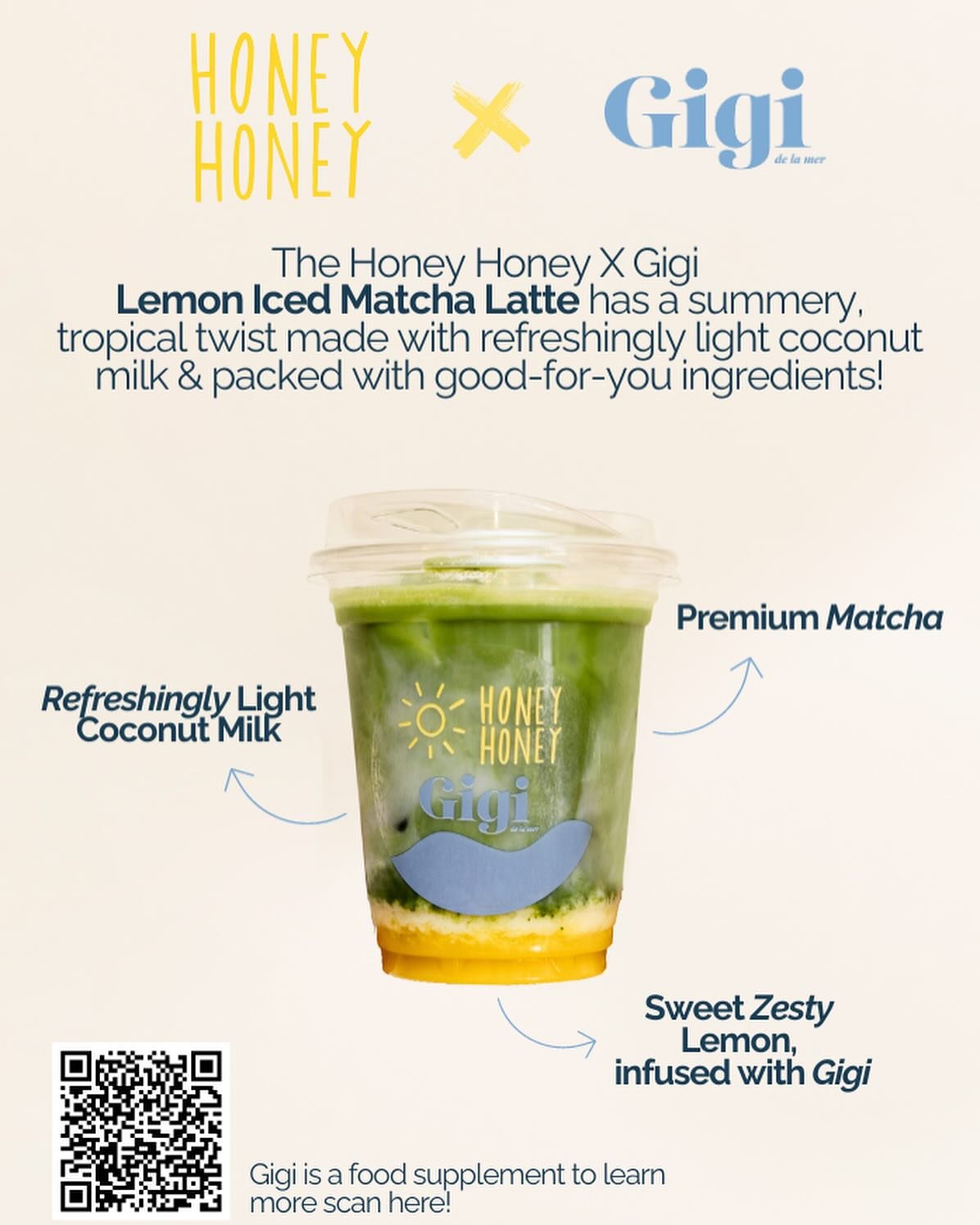 Have you tried??
Our supercharged @gigisupplements lemon matcha is available across all Honey Honey locations - bring your morning matcha to the next level 🙌🏻🍋☀️