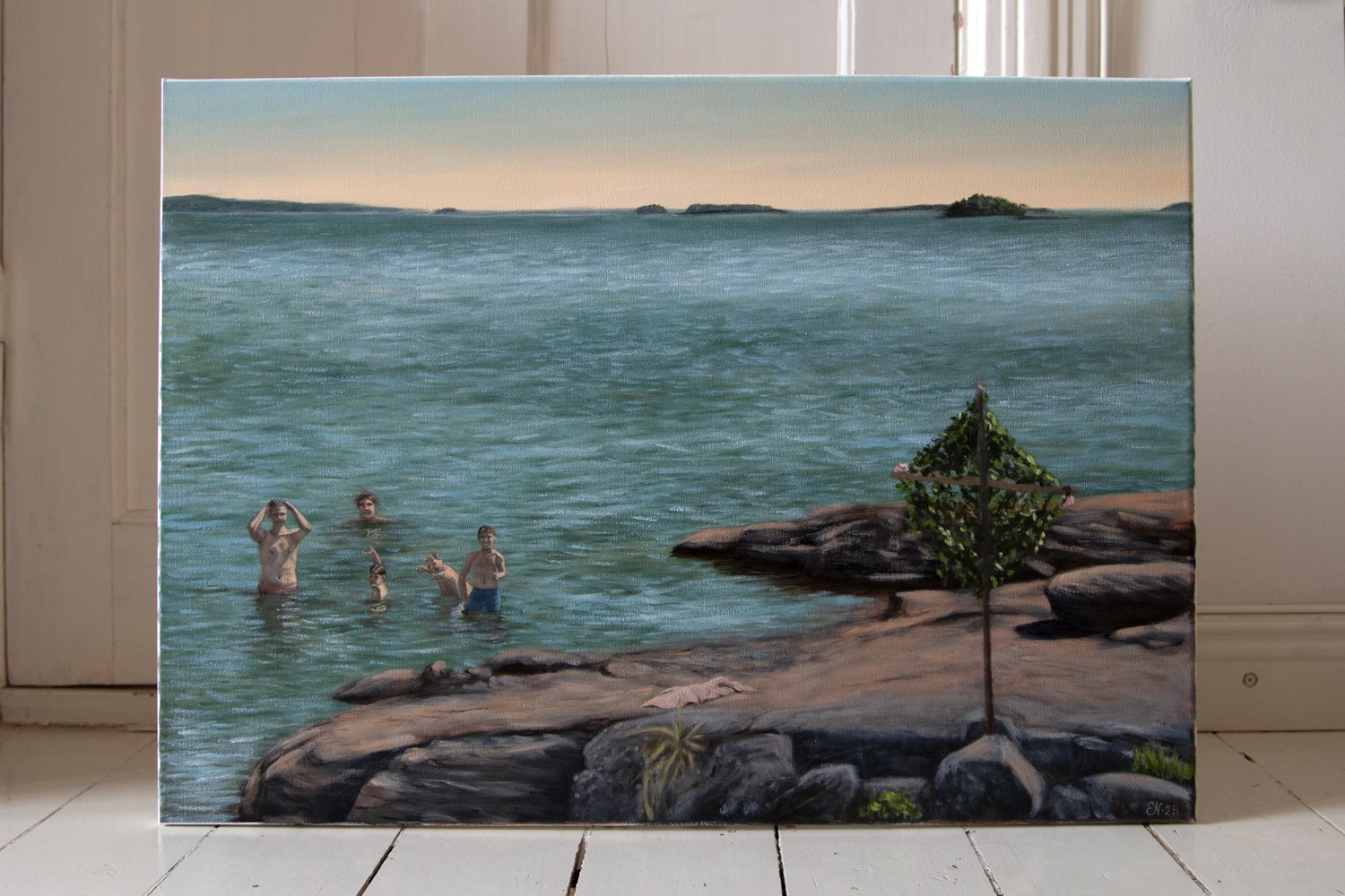 Juhannussauna tilaustyö öljyvärimaalaus Emmi Nummela