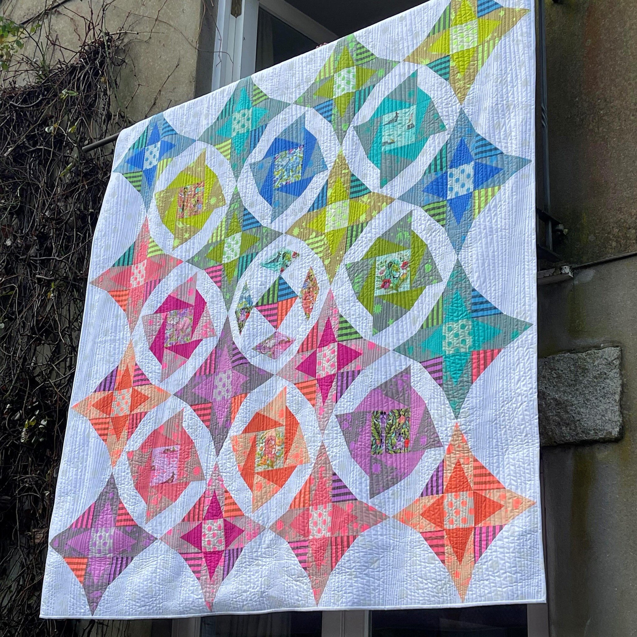 ✨ Our Bedazzled quilt using fabulous @tulapink fabrics from Everglow and Neon True Colors ✨

We ran this as a block of the month and can now offer it to you as a quilt kit (UK only I&rsquo;m afraid).

This quilt kit is available as two sizes - 90in o