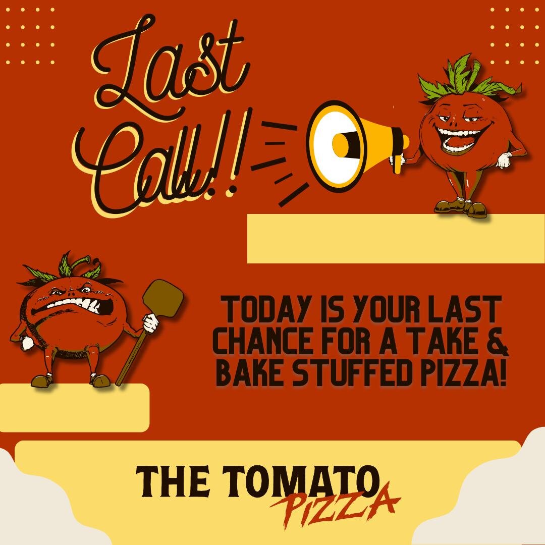 🍅LAST CALL🍅
Today is the last chance you'll have for some Tomato Pizza until we open back up. We have 12 extras for walk ups. First come, first serve! We'll be at Miss Angeline's from 3pm-6pm (or sell out) We will have the new merch on site as well