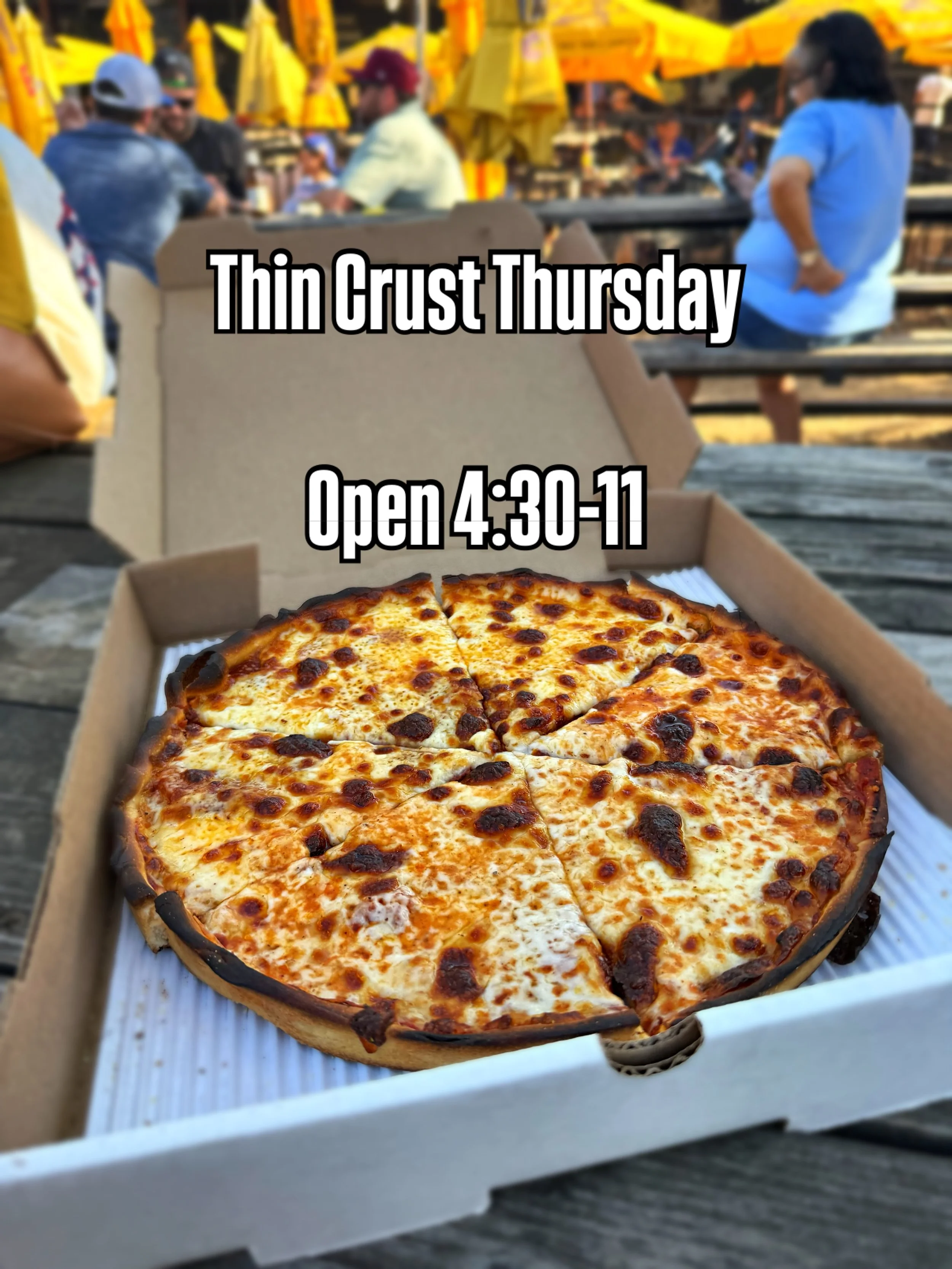 The oven&rsquo;s feeling needy today so we&rsquo;re opening at 4:30! Come grab a Thin Crust pie on your way to the pumpkin drop and catch the Cowboys game on the jumbo🍅
