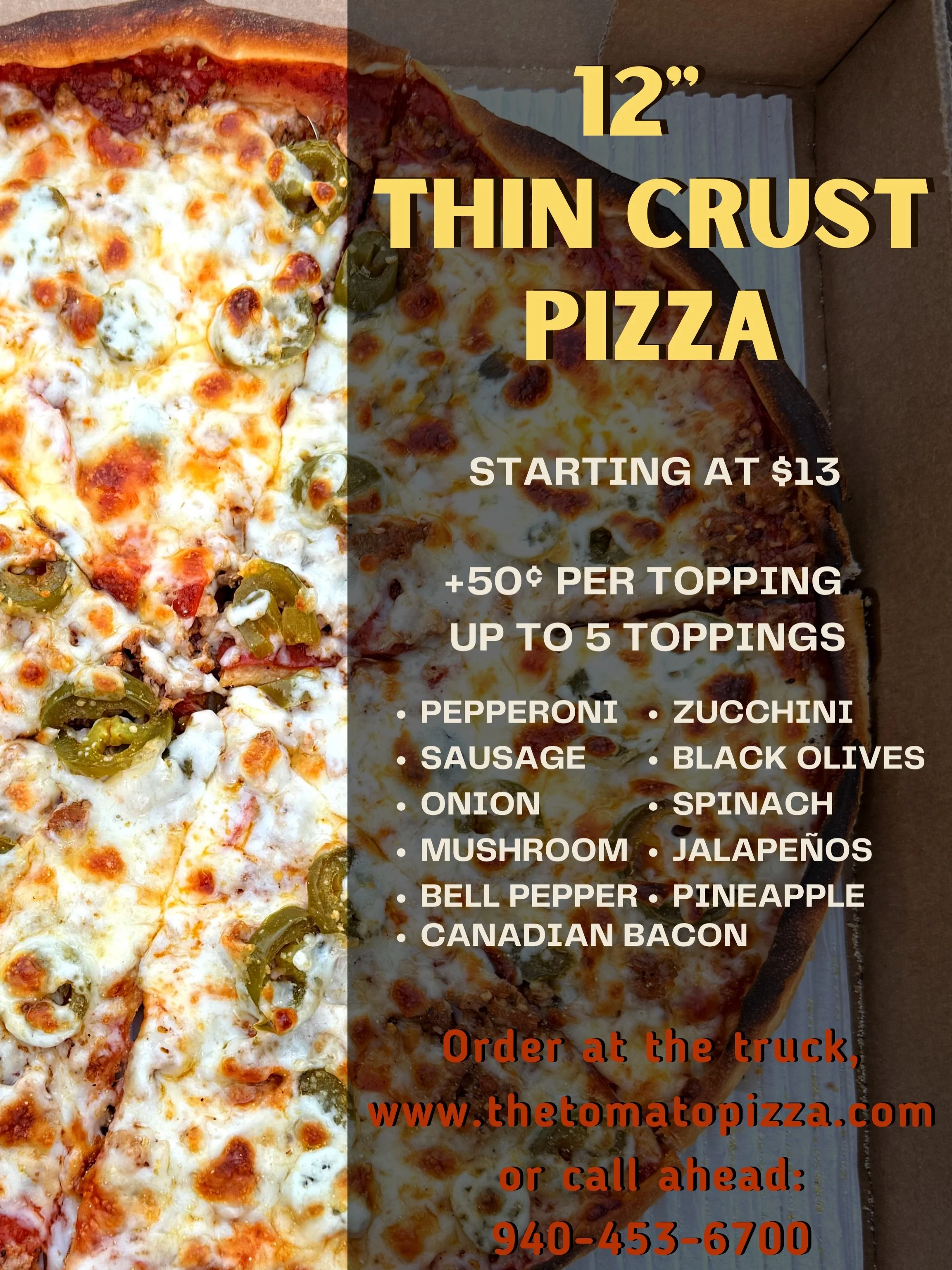 Grab a Thin Crust and get cozy, there&rsquo;s a ❄️cold front❄️ on the way! We&rsquo;re open til 11🍅