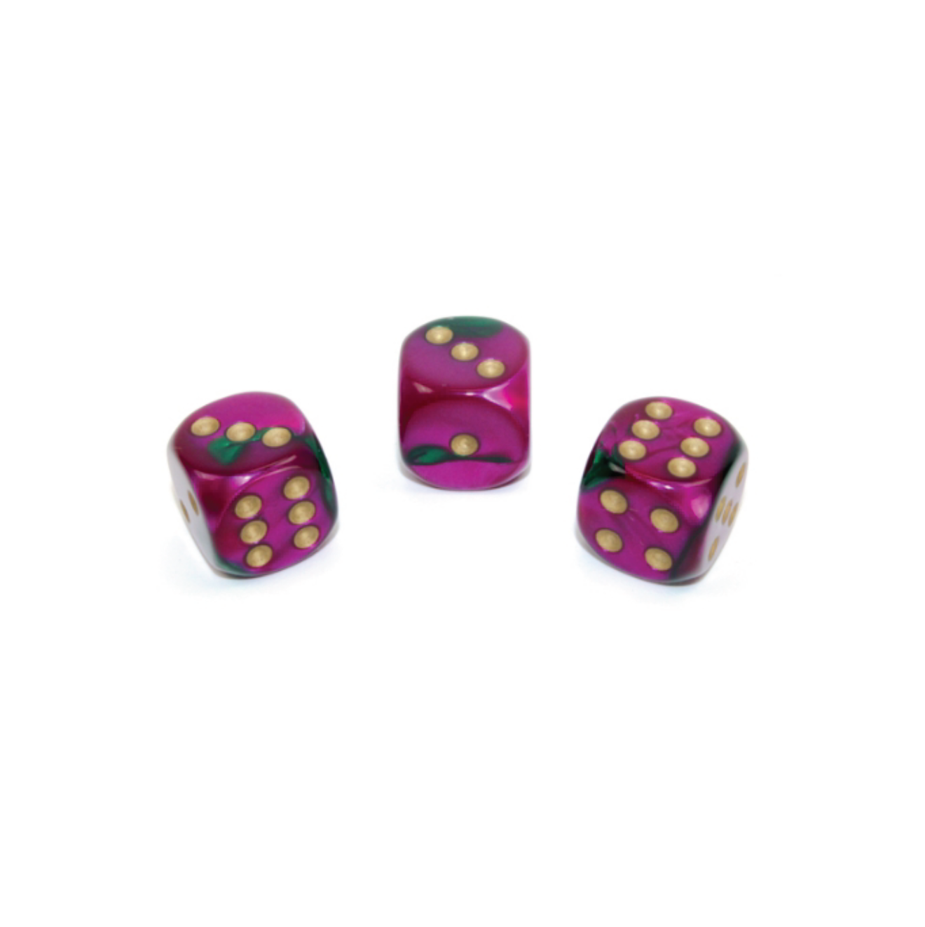 Chessex Gemini Green-Purple/gold 16mm d6 Dice (6 dice)