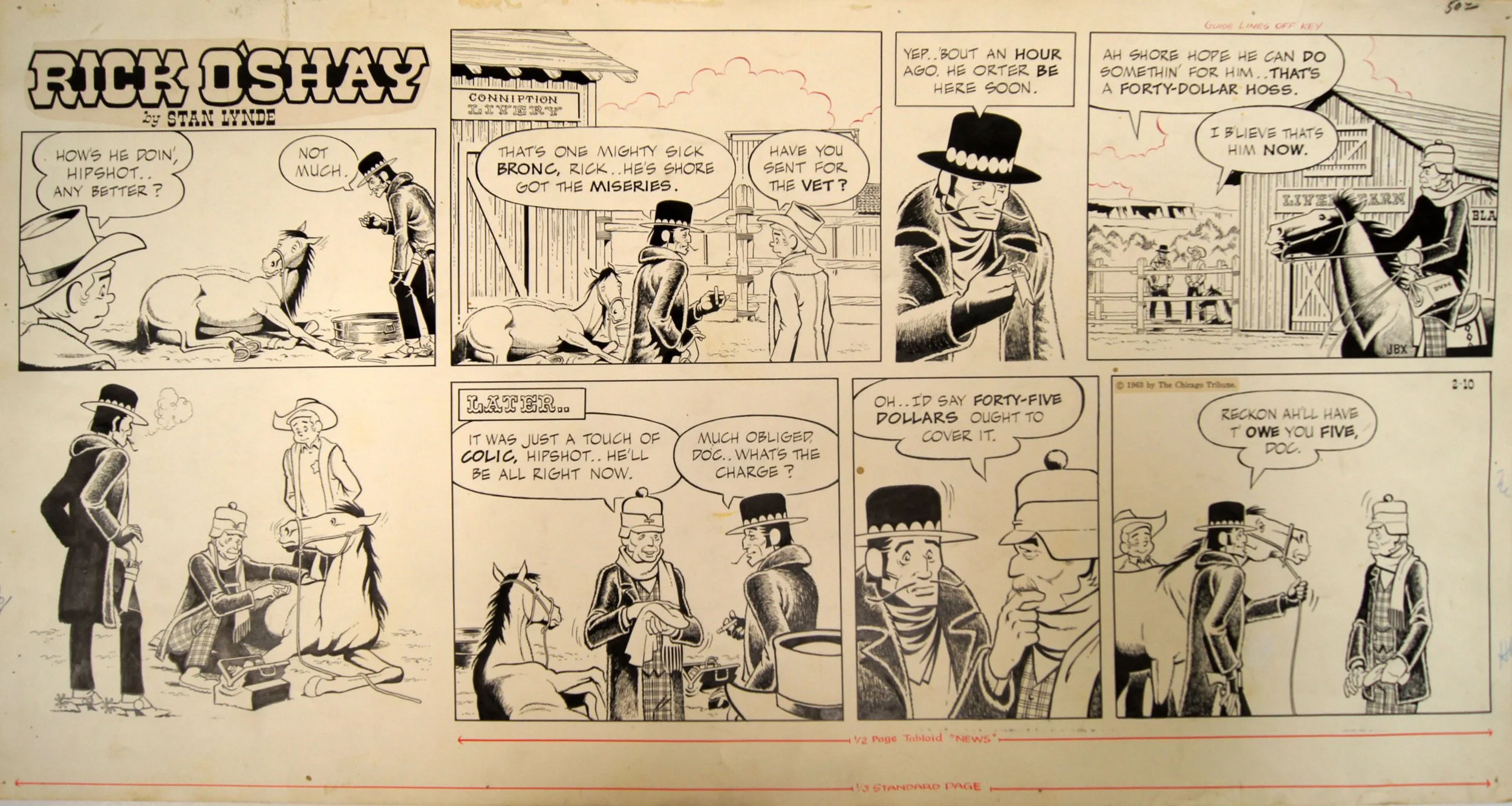 Stan Lynde (1931-2013) “untitled, Rick O’Shay Cartoon”, 1963, ink on paper, gift of Nelda Lee, 1999 (28 ¼ ‘’ W x 14 ¼’’ H) 