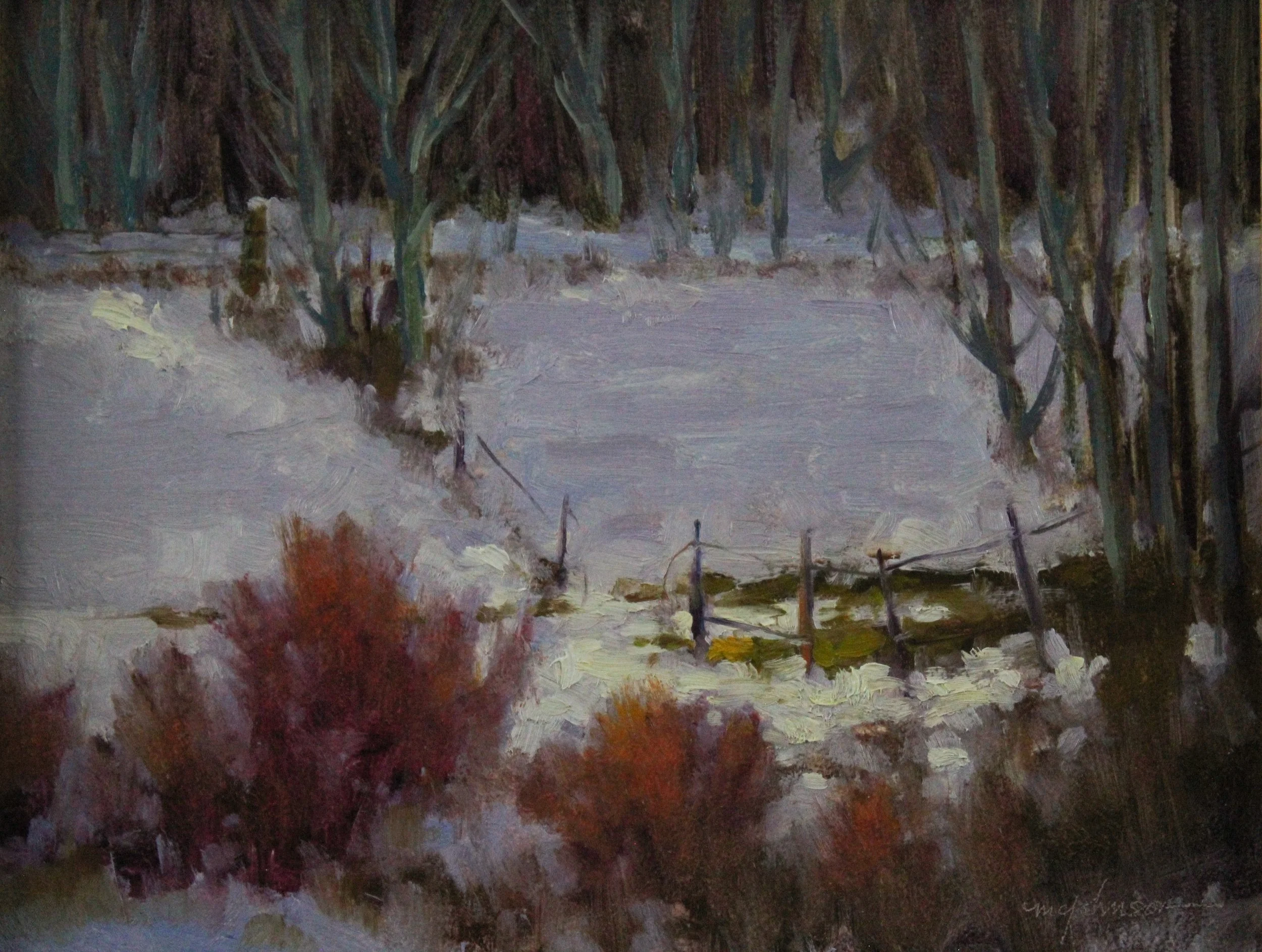 Michael Chesley Johnson (American 1956) “Winter Passage”, 2005, oil on canvas, gift of Mike and Linda Tilton, 2015 (8’’ H x 10’’ W) 