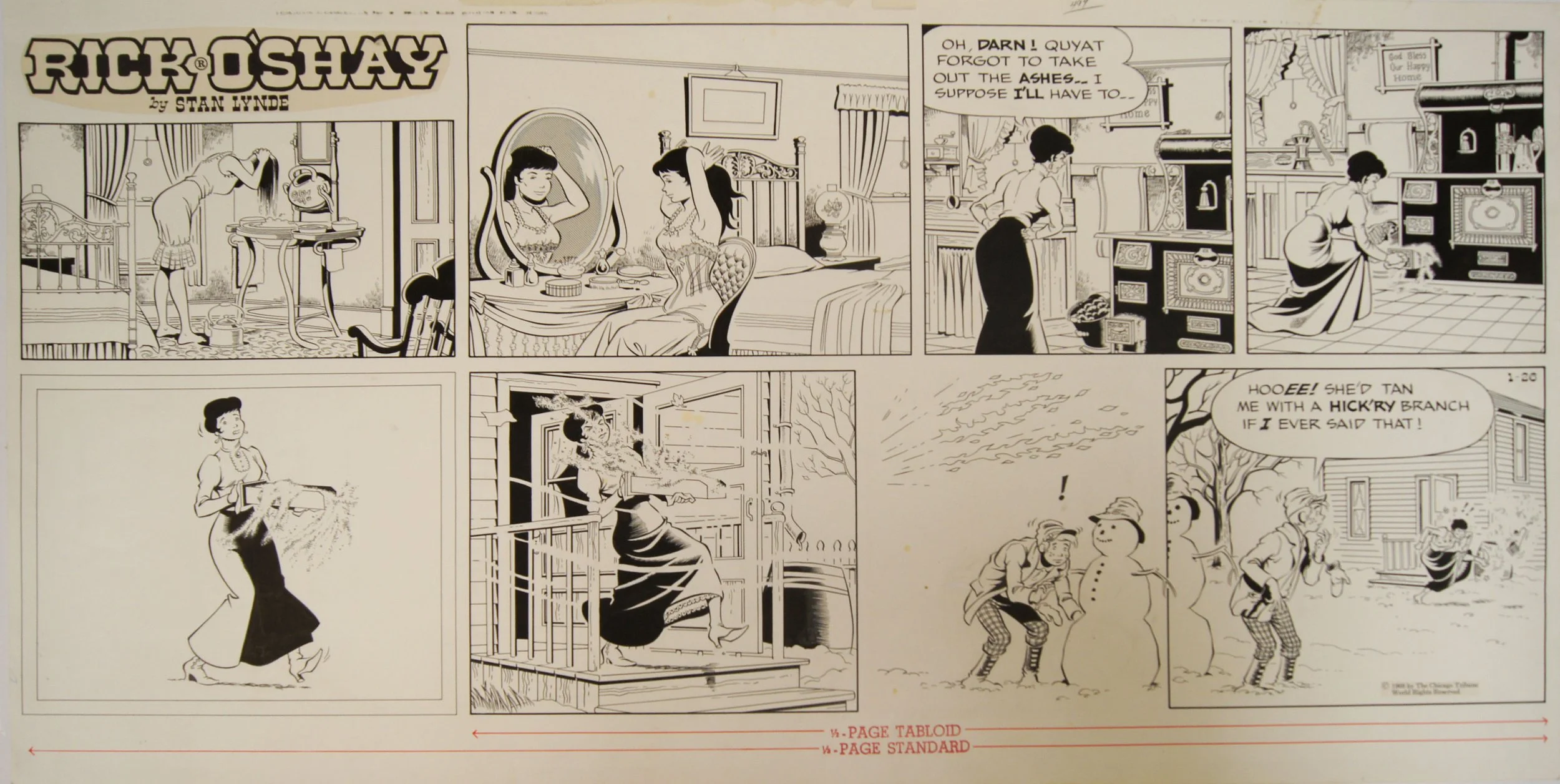 Stan Lynde (1931-2013) “untitled, Rick O’Shay Cartoon”, 1969, ink on paper, gift of Nelda Lee, 1999 (28 1/4’’ W x 14 1/4’’ H) 
