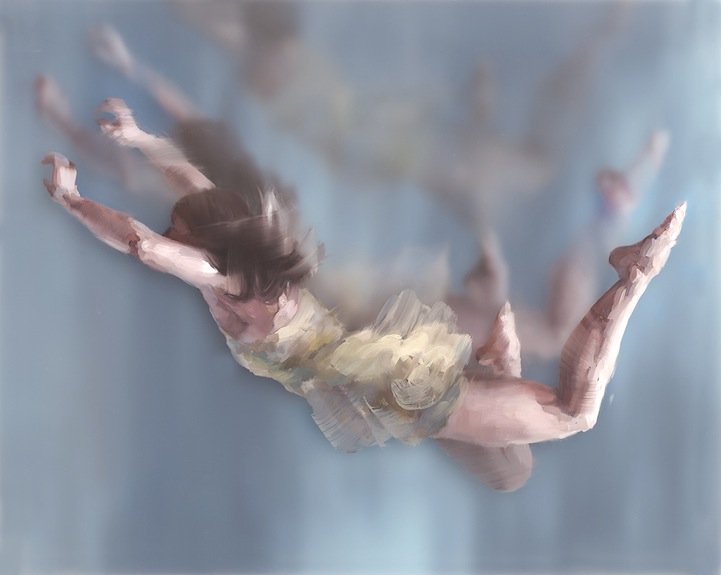Michelle Jader (American 1969) “Letting Go”, 2012, oil on acrylic panels, gift of Mike and Linda Tilton, 2018 (16’’ H x 20’’ W) 
